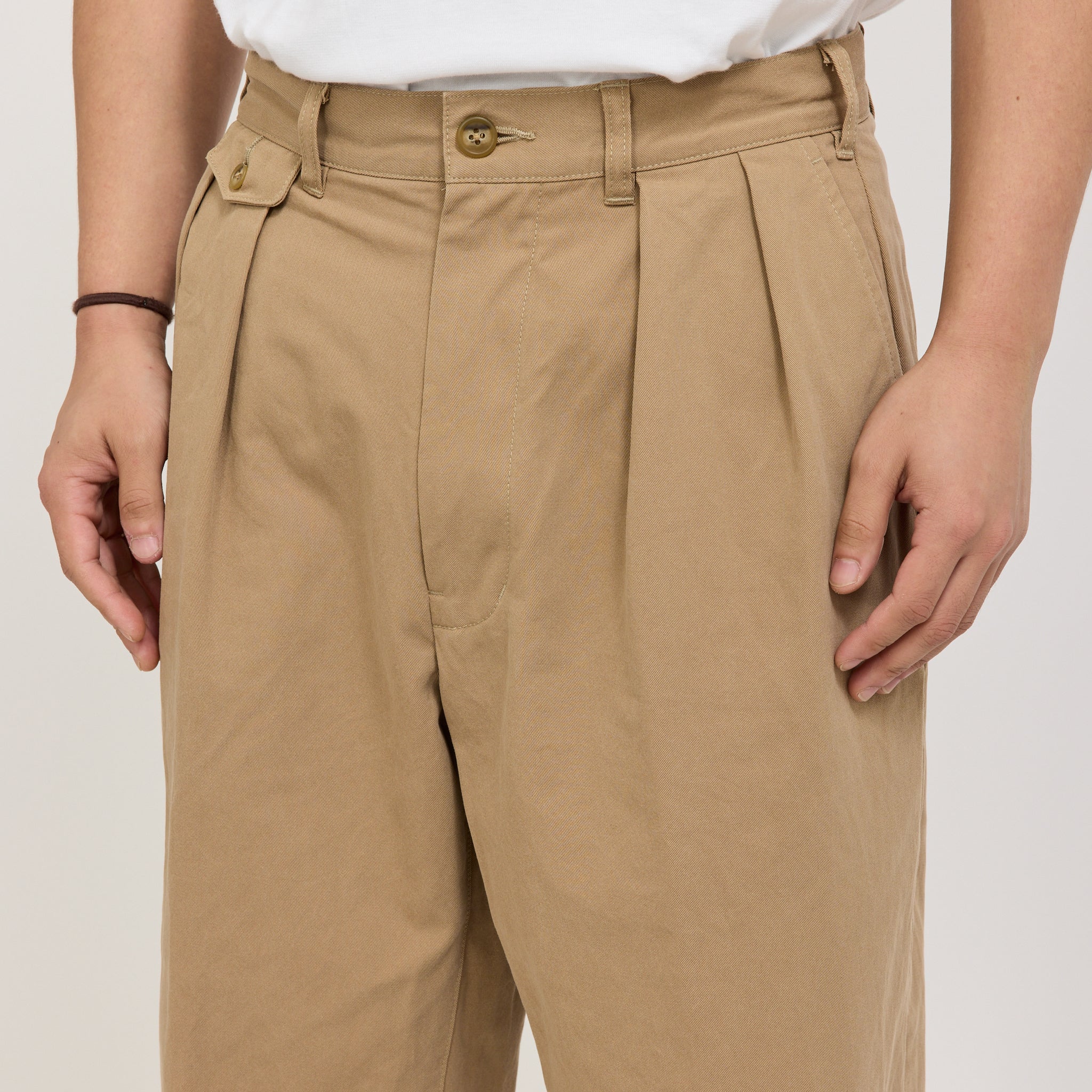 2 Pleats Trousers Twill Khaki - Image 3