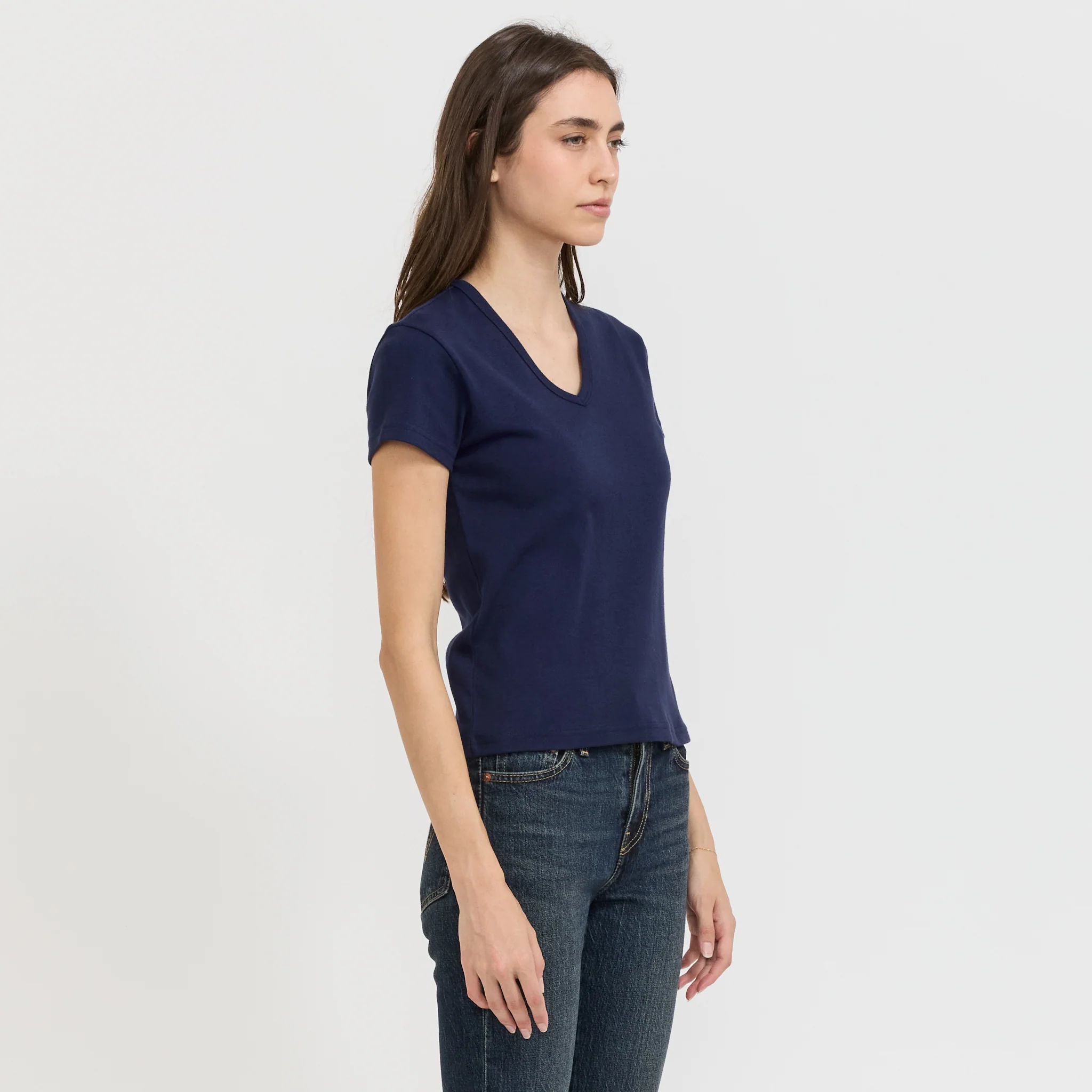 90s V-Neck T-Shirt Navy - Image 3