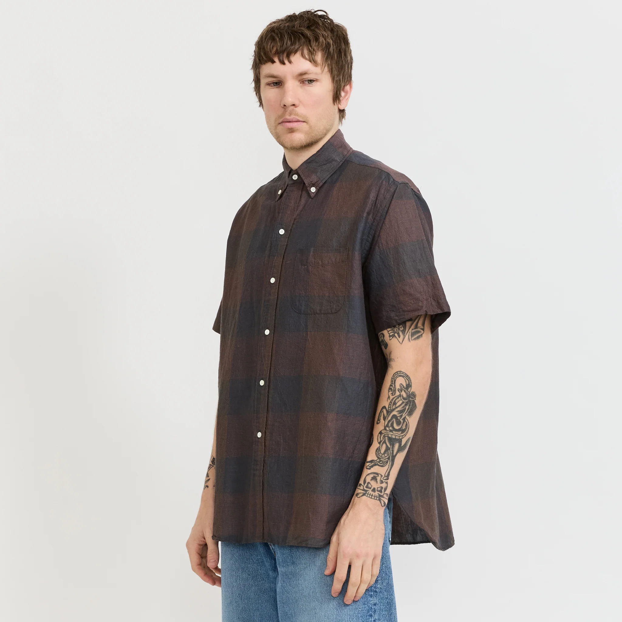 B.D. Classic Fit Cotton Linen Cord Check Navy/Pink