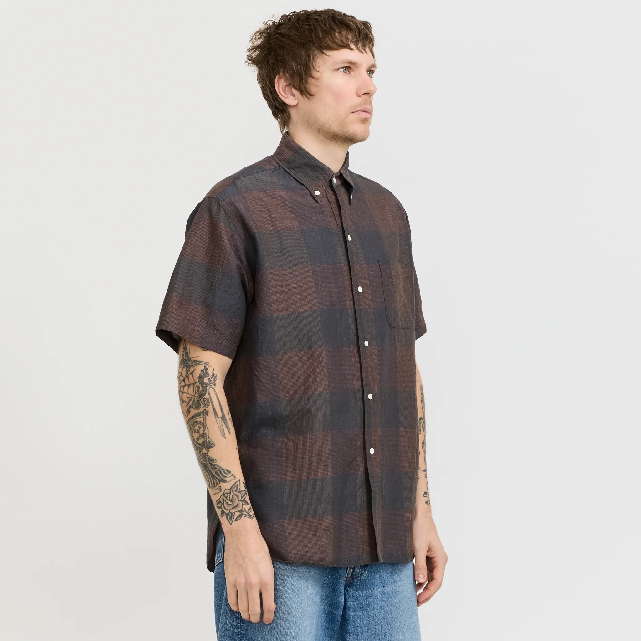 B.D. Classic Fit Cotton Linen Cord Check Navy/Pink - Image 3