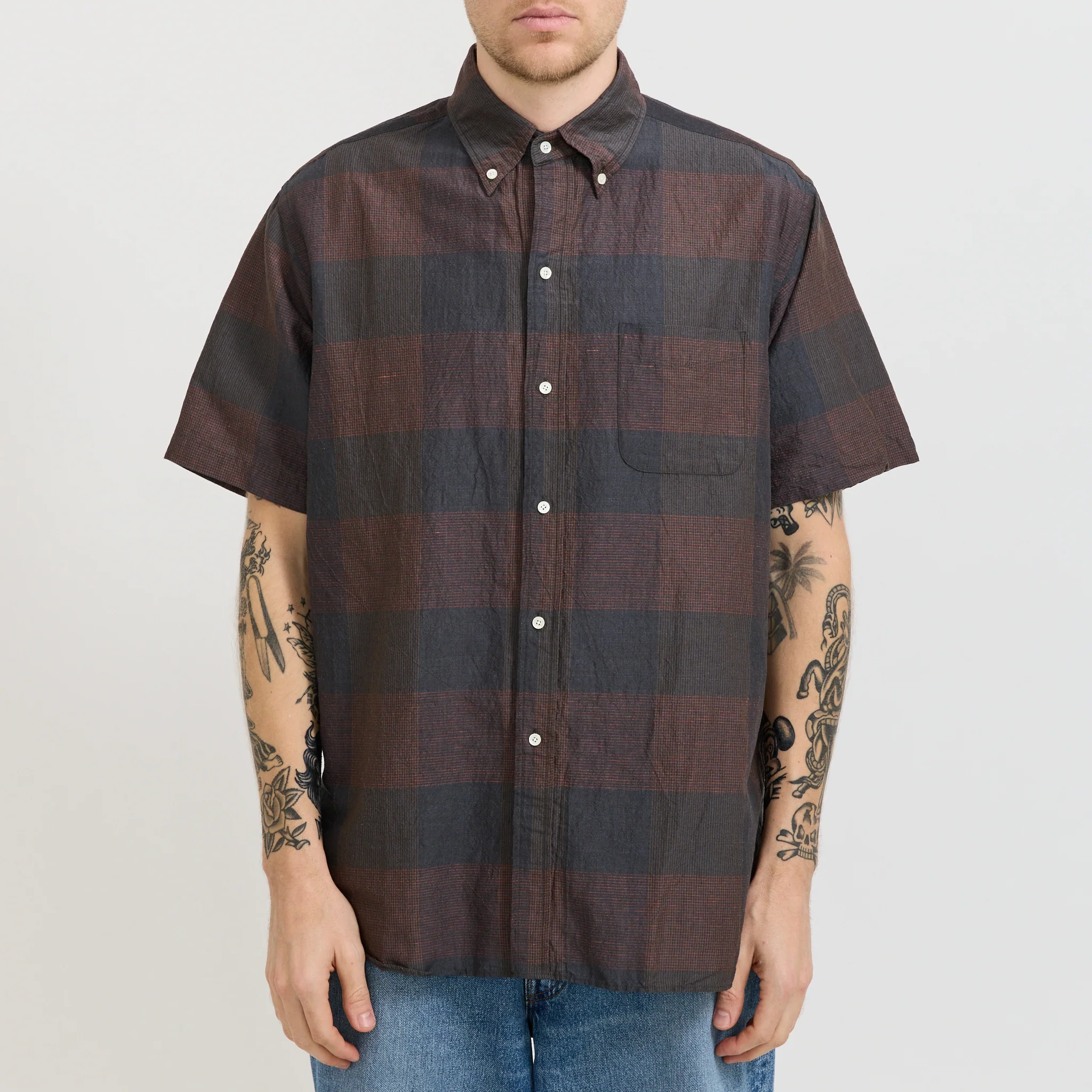 B.D. Classic Fit Cotton Linen Cord Check Navy/Pink - Image 5