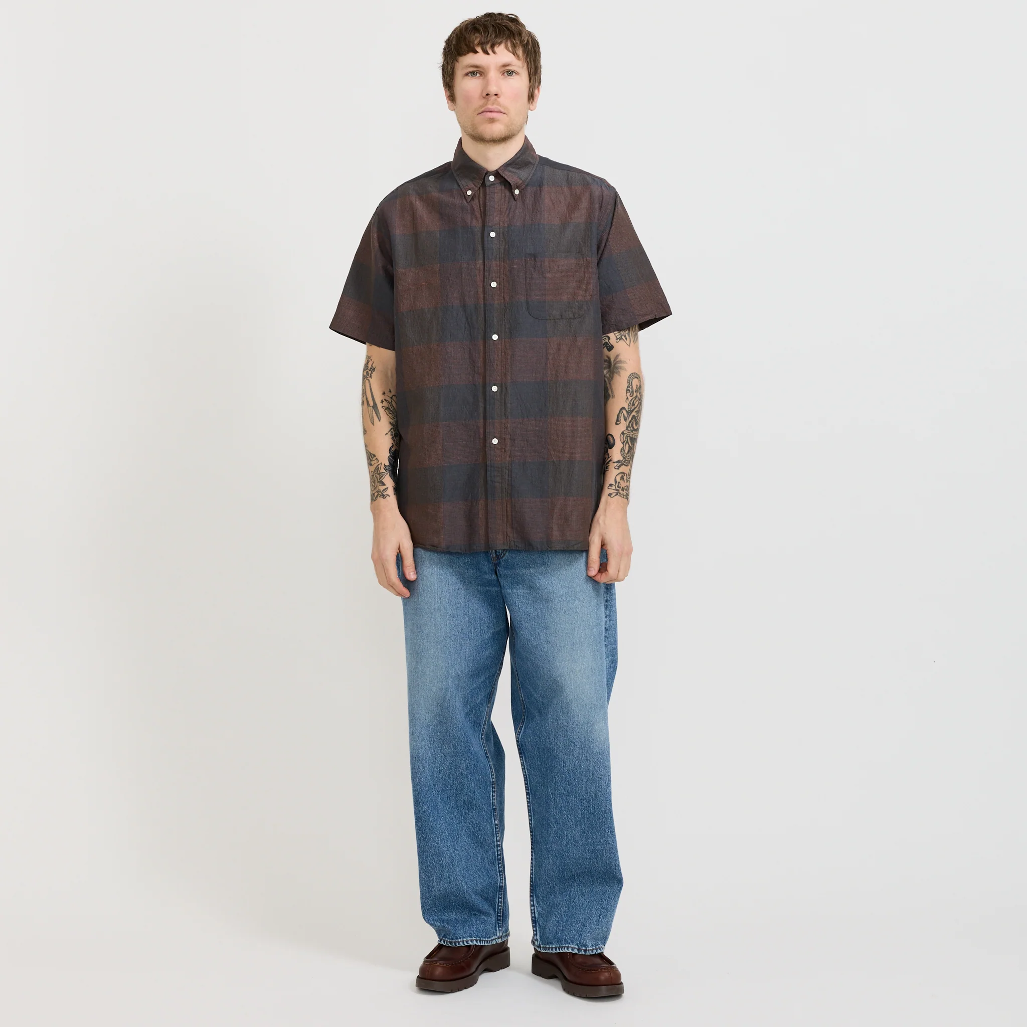 B.D. Classic Fit Cotton Linen Cord Check Navy/Pink - Image 6