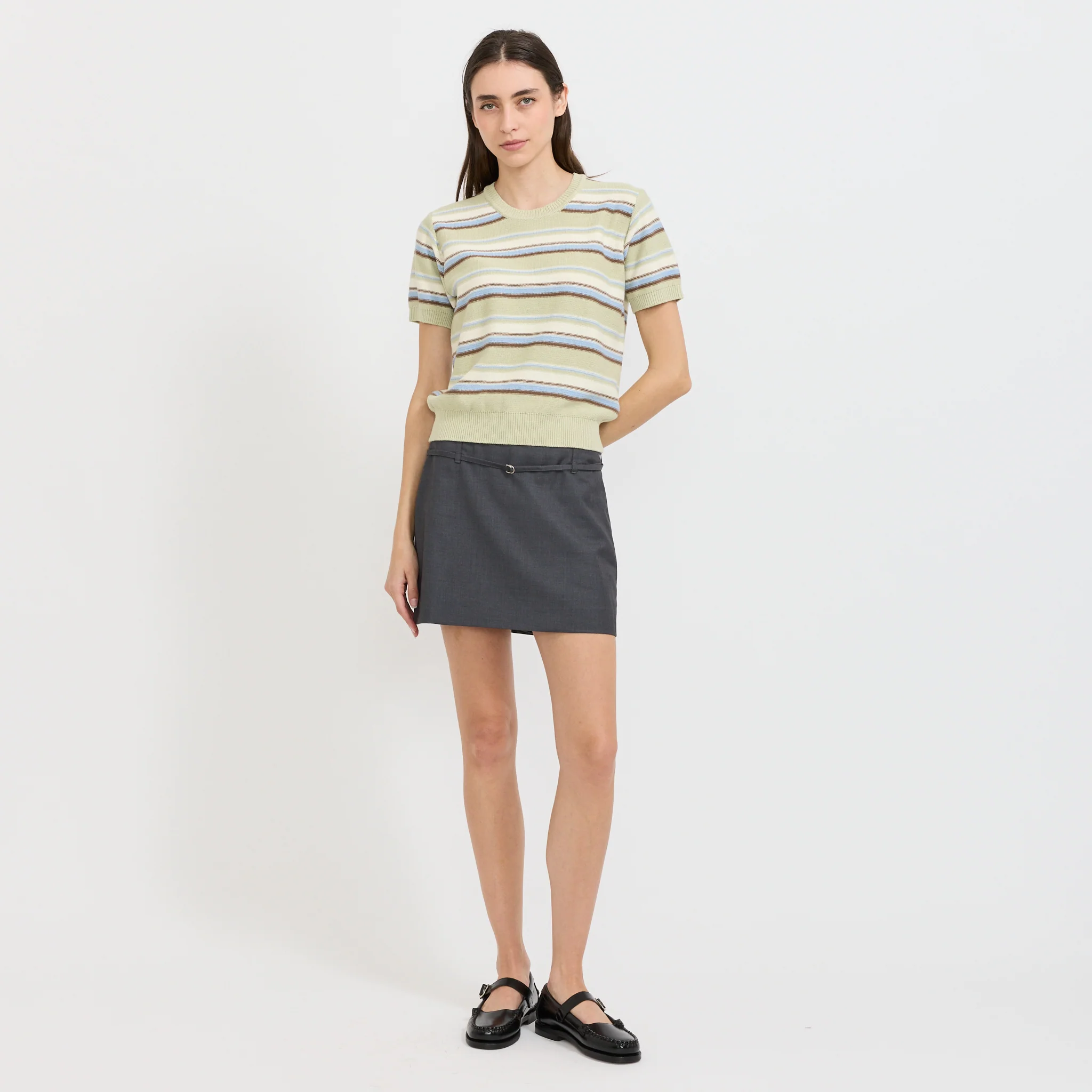 Belted Mini Skirt Charcoal Grey - Image 2