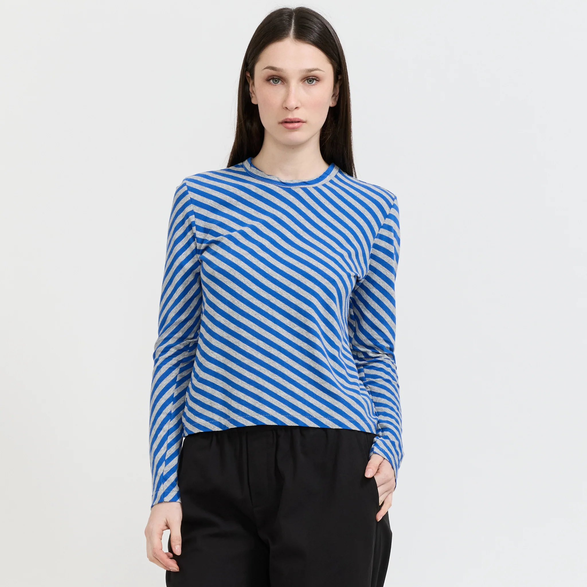 Bias Stripe Baby L/S T-Shirt Cobalt/Grey Marle