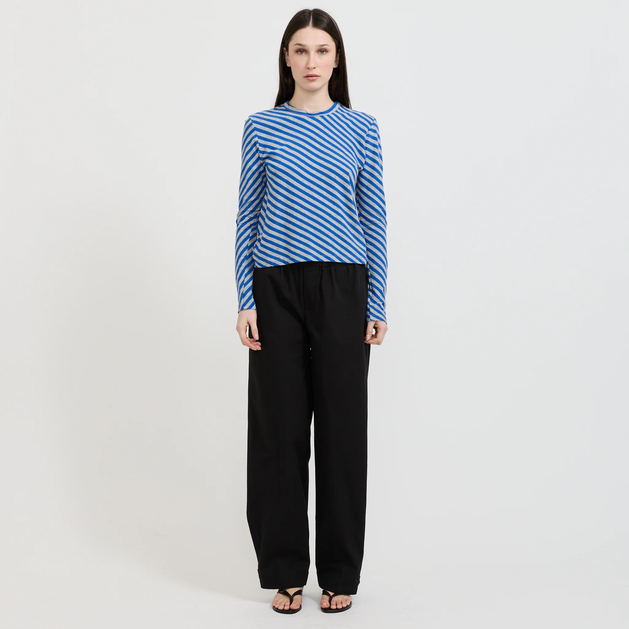 Bias Stripe Baby L/S T-Shirt Cobalt/Grey Marle - Image 2