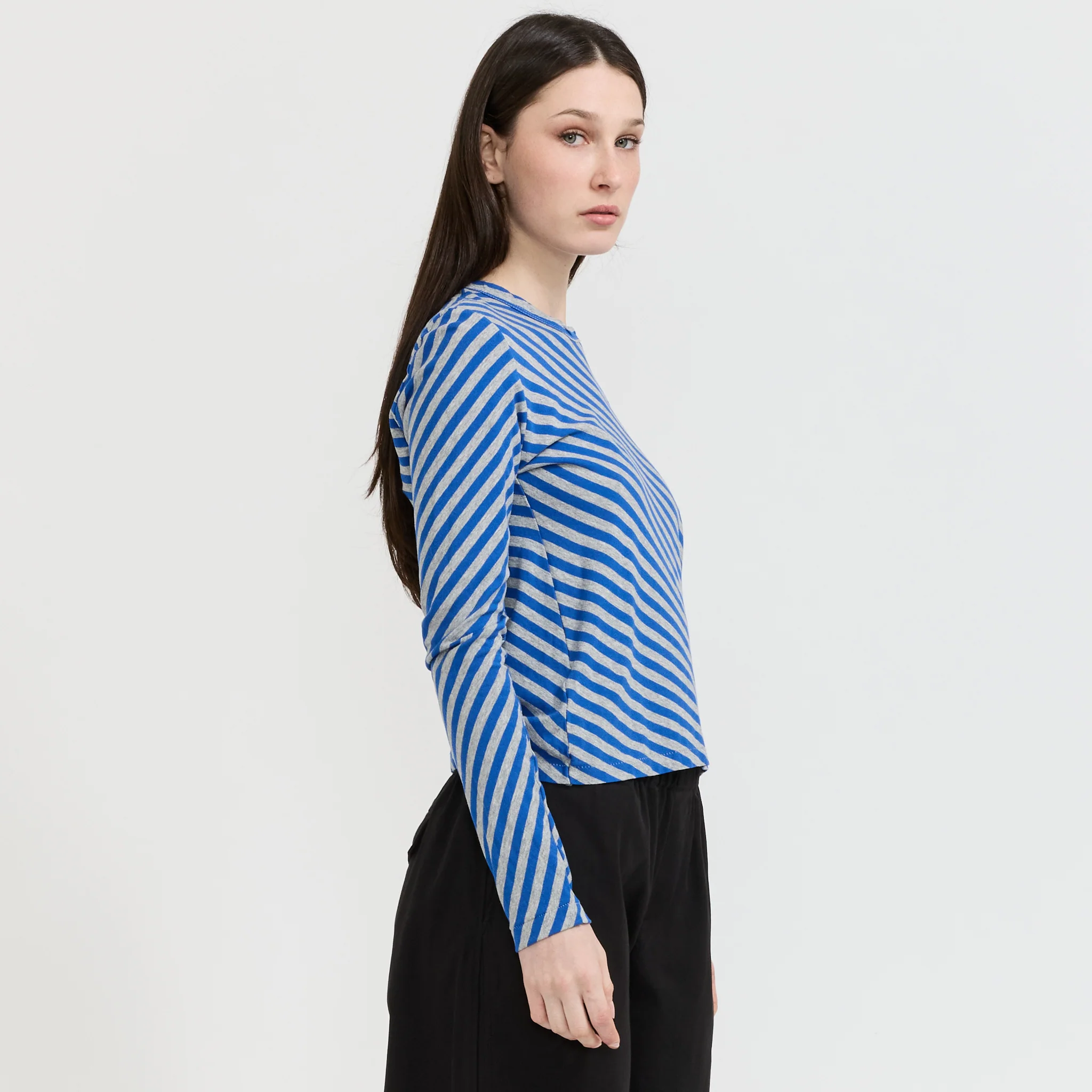Bias Stripe Baby L/S T-Shirt Cobalt/Grey Marle - Image 3