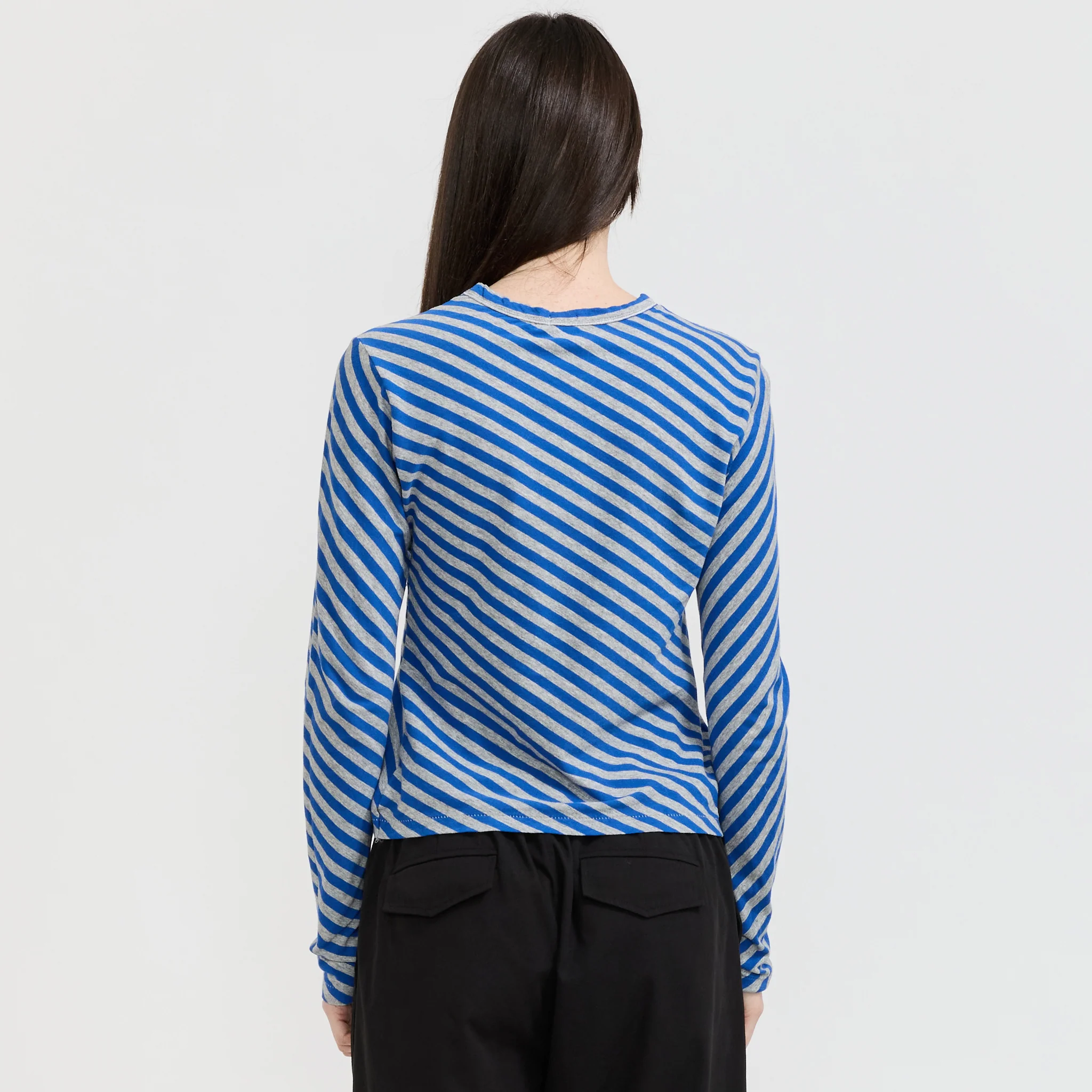 Bias Stripe Baby L/S T-Shirt Cobalt/Grey Marle - Image 4
