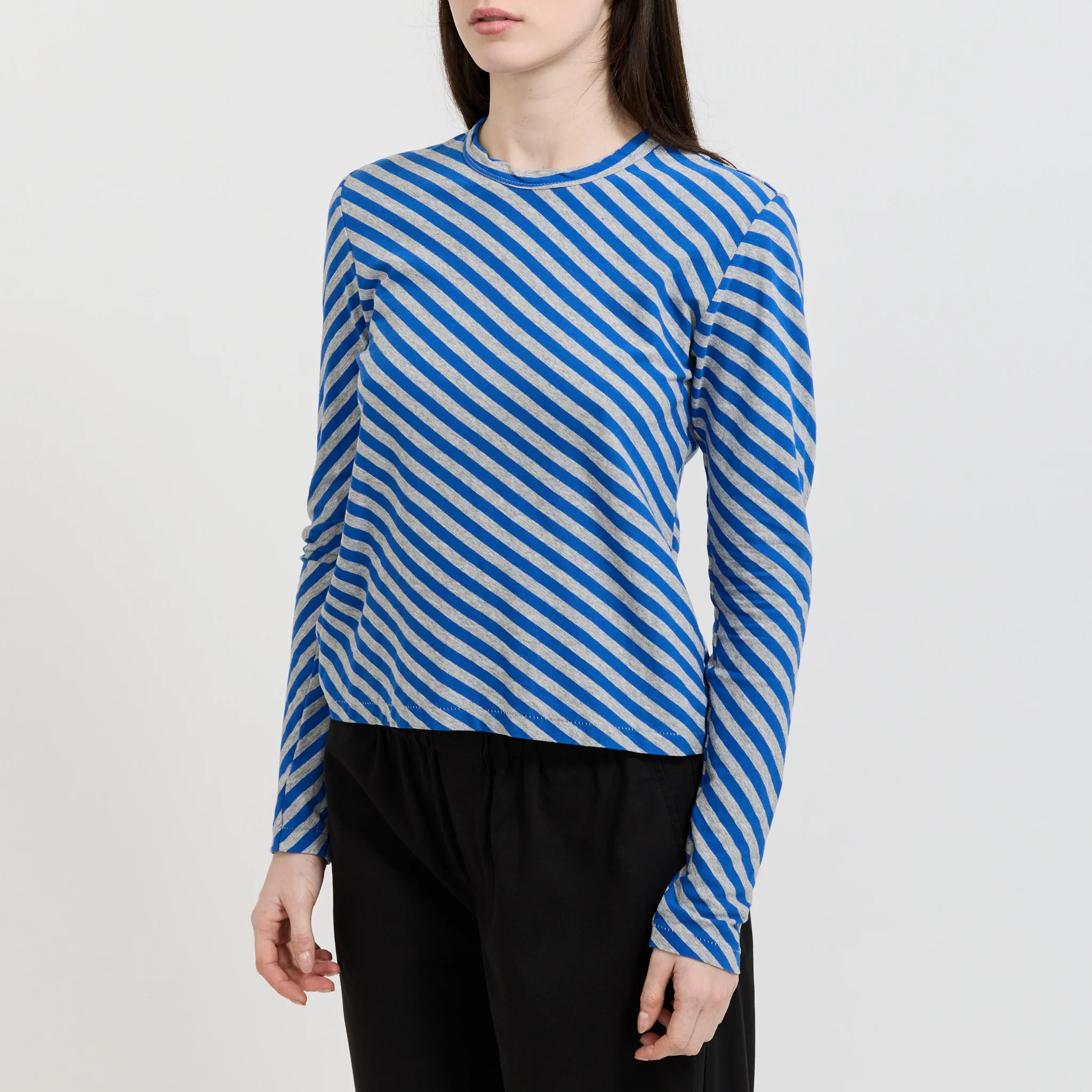 Bias Stripe Baby L/S T-Shirt Cobalt/Grey Marle - Image 5