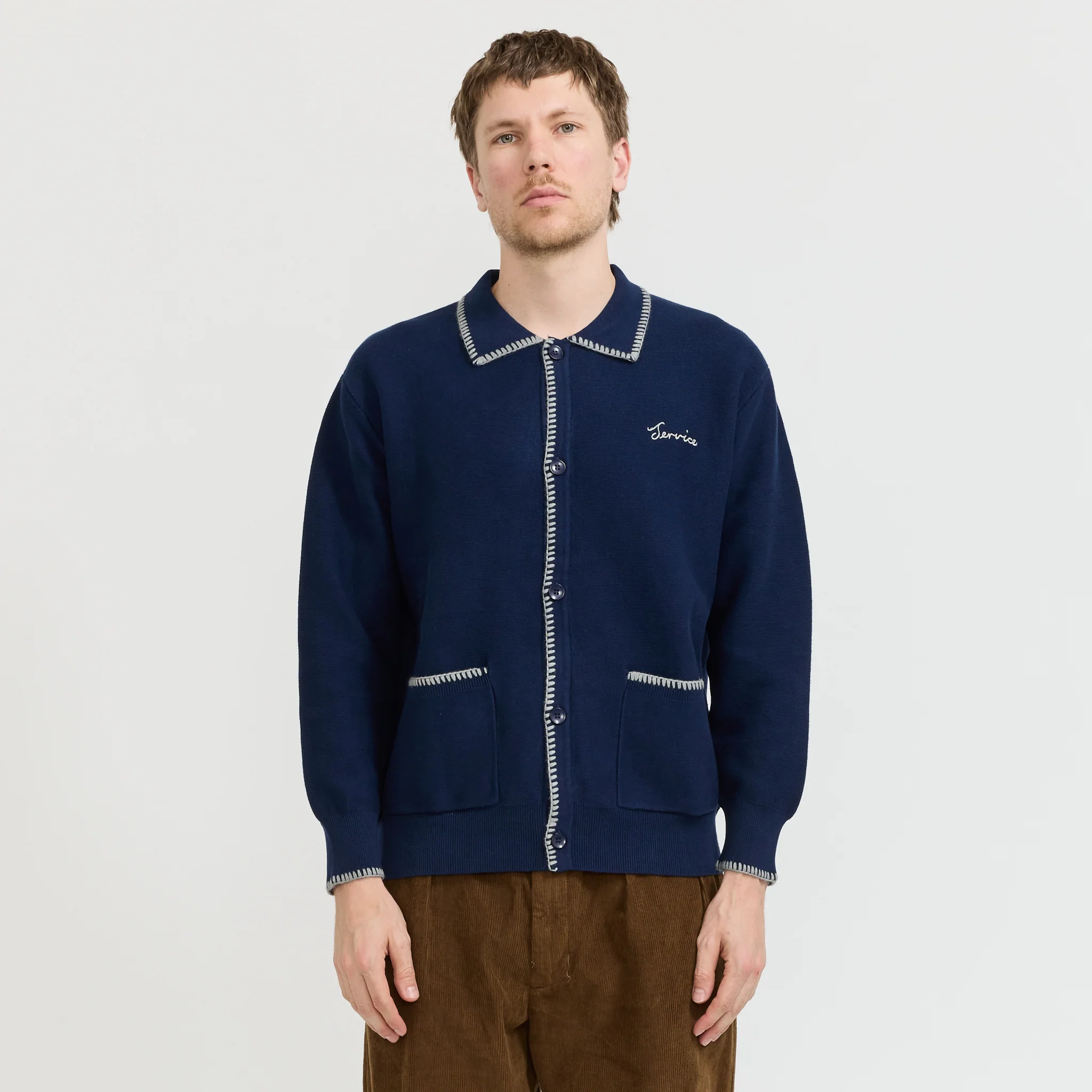 Blanket Stitch Cardigan Navy