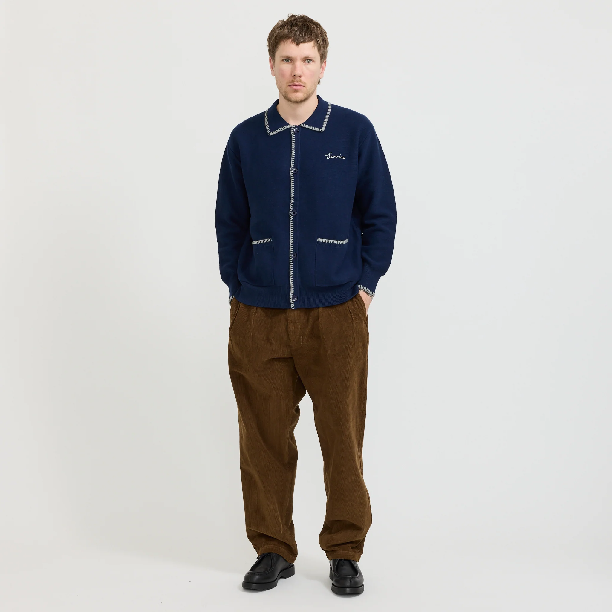 Blanket Stitch Cardigan Navy - Image 2