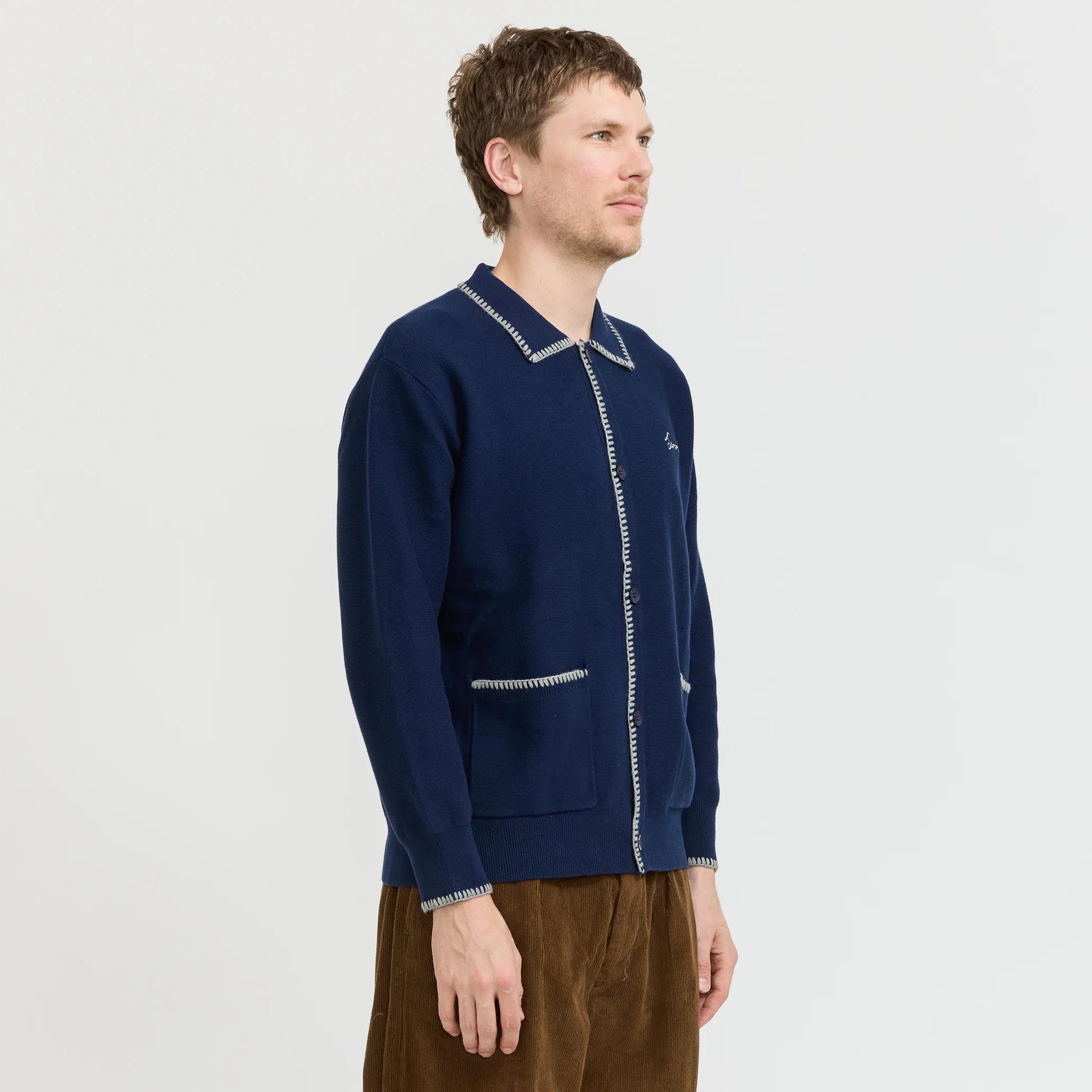 Blanket Stitch Cardigan Navy - Image 3