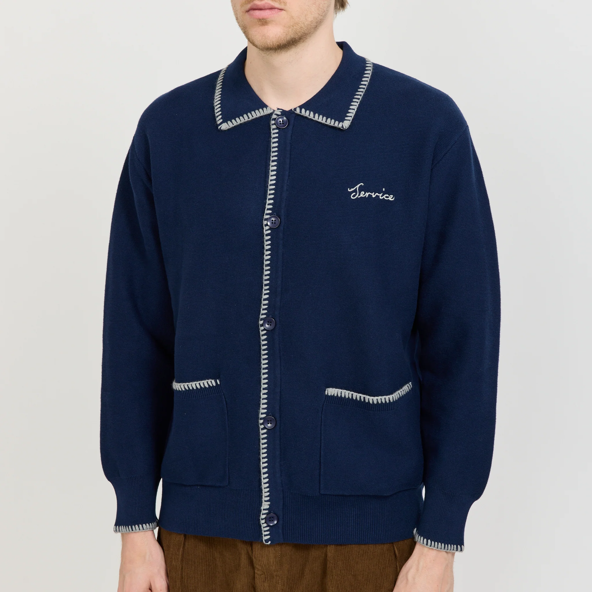 Blanket Stitch Cardigan Navy - Image 5