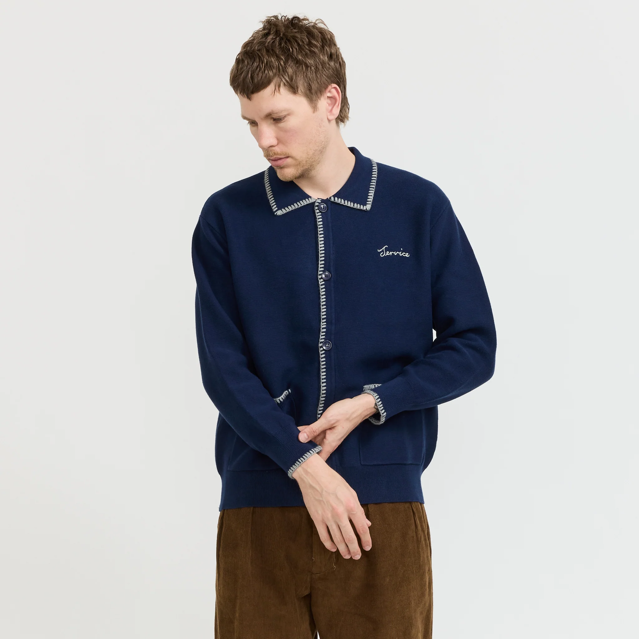 Blanket Stitch Cardigan Navy - Image 7
