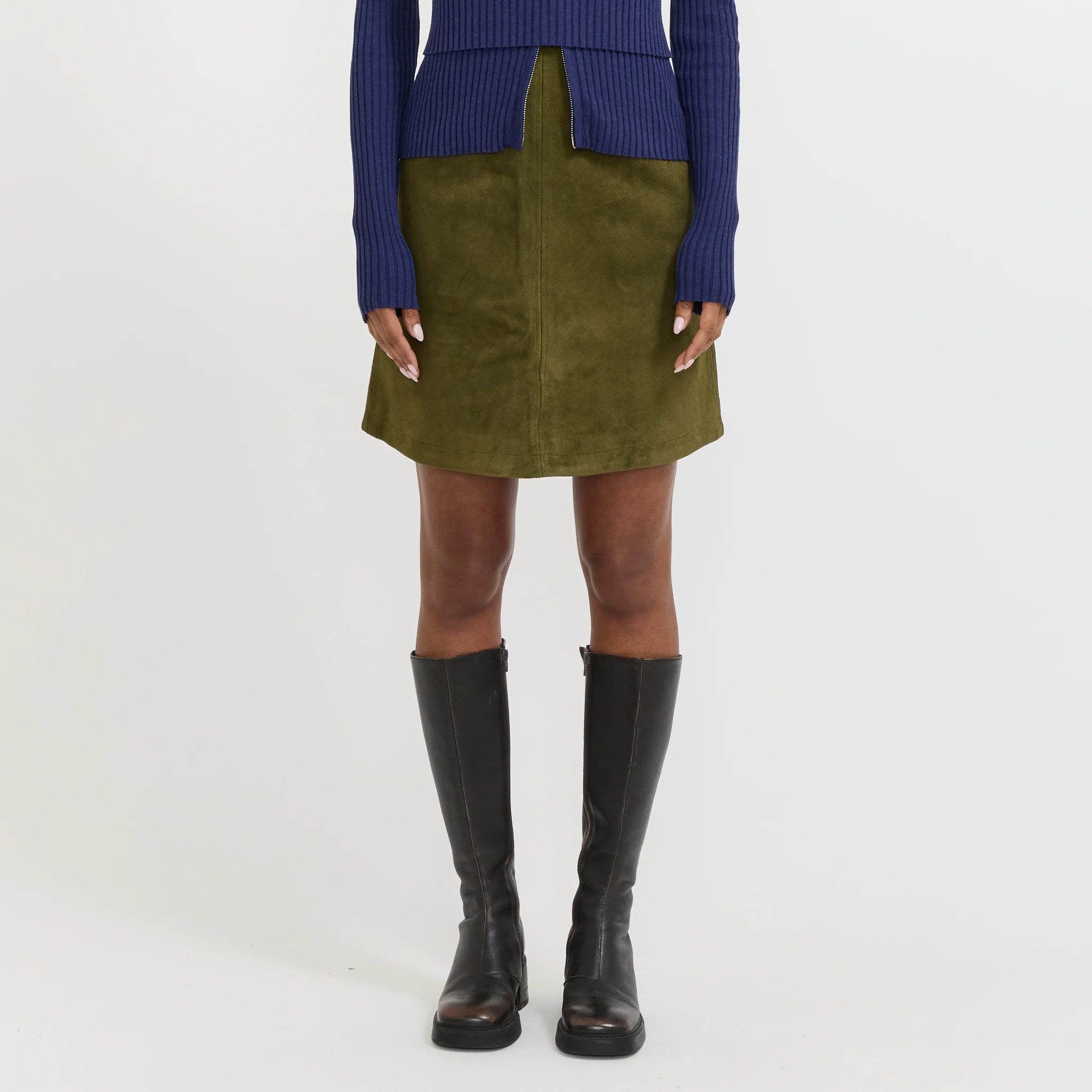 Bonnie Suede Midi Skirt Dark Sage