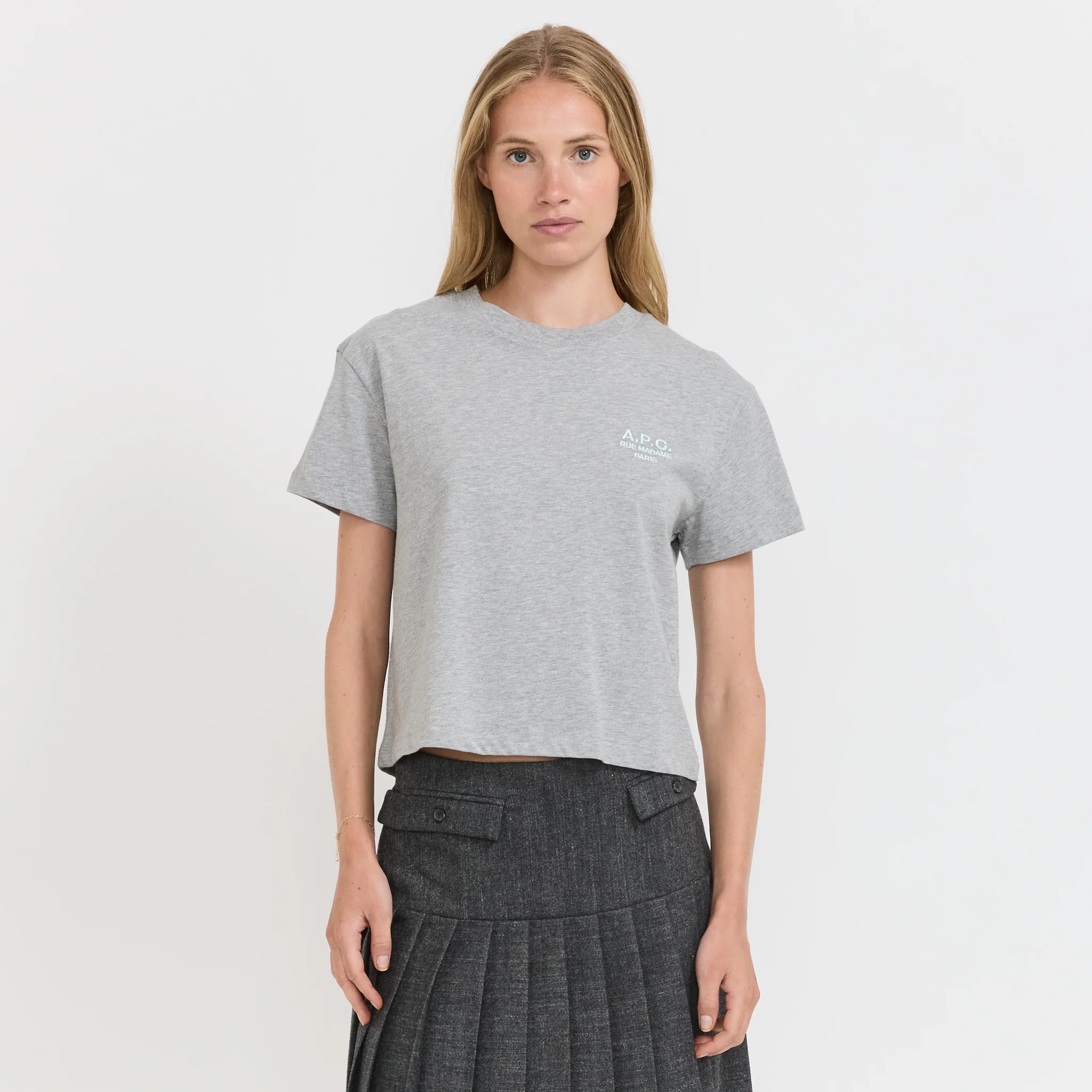 Boxy Rue Madame T-Shirt Heather Grey/Water Green