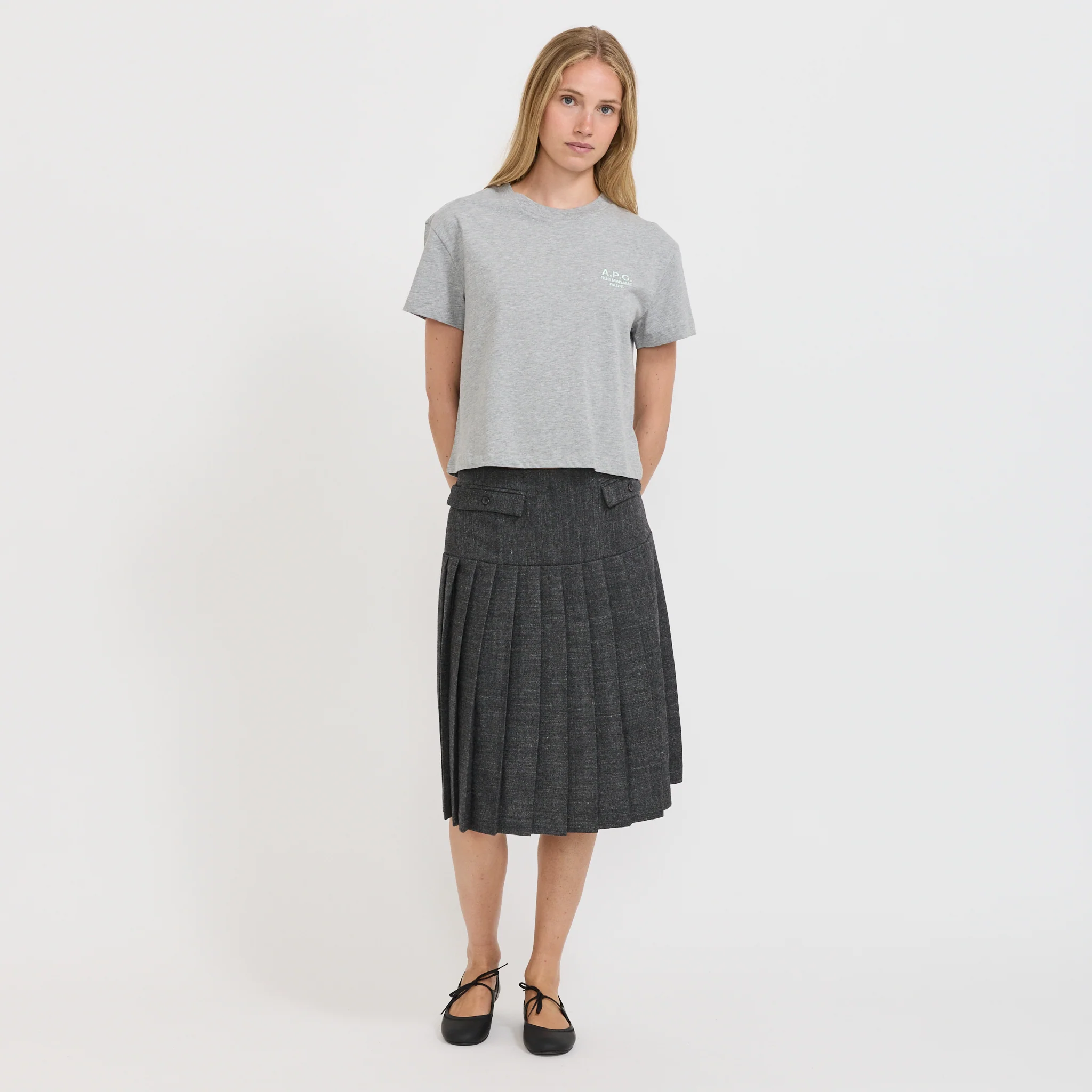 Boxy Rue Madame T-Shirt Heather Grey/Water Green - Image 2