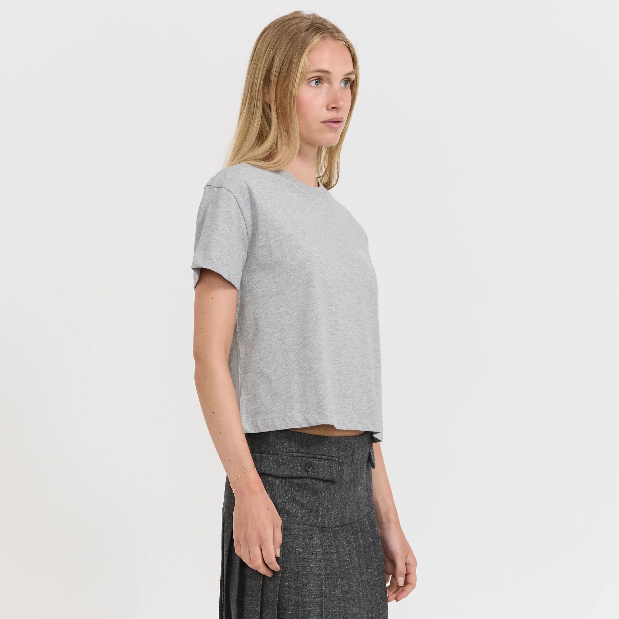 Boxy Rue Madame T-Shirt Heather Grey/Water Green - Image 3