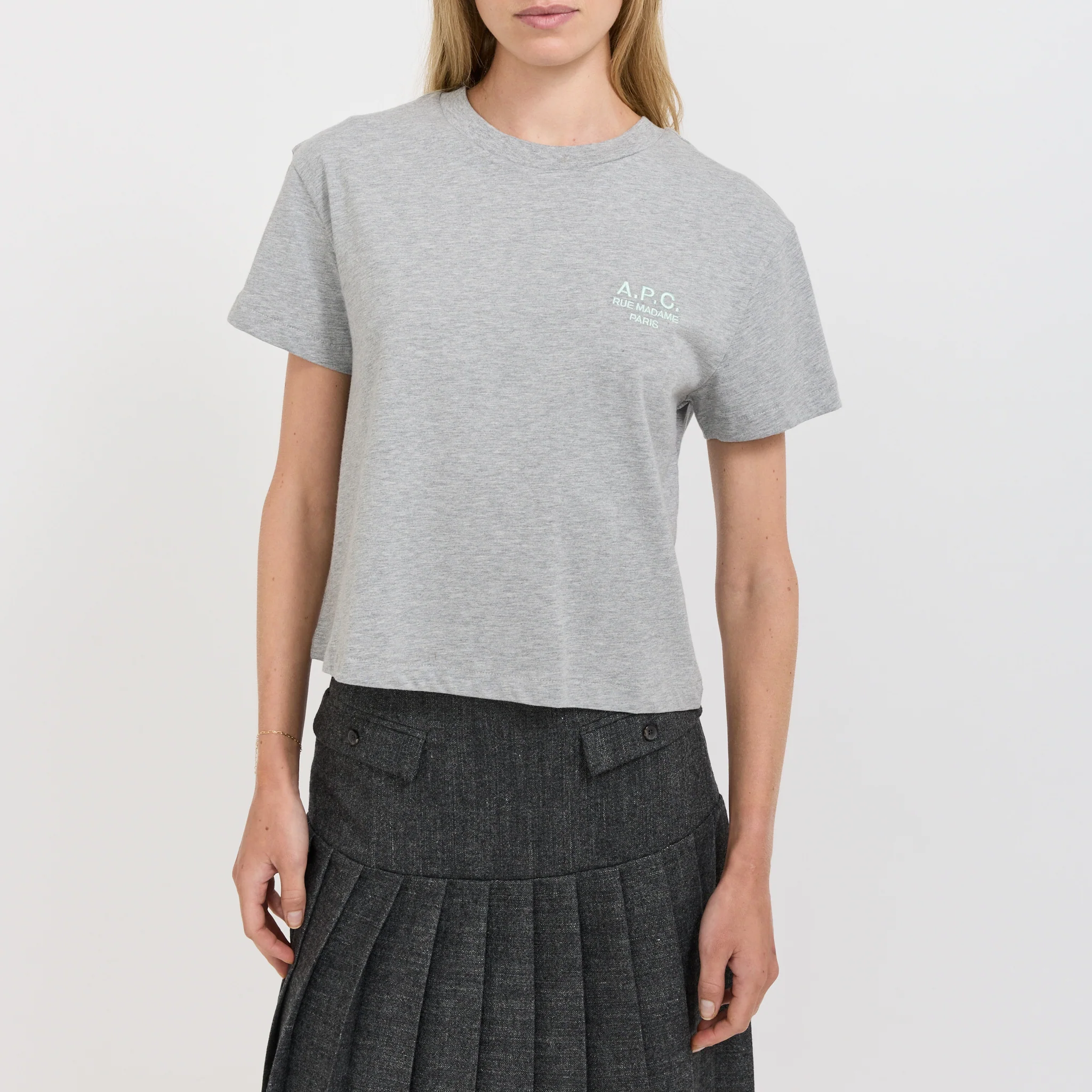 Boxy Rue Madame T-Shirt Heather Grey/Water Green - Image 5