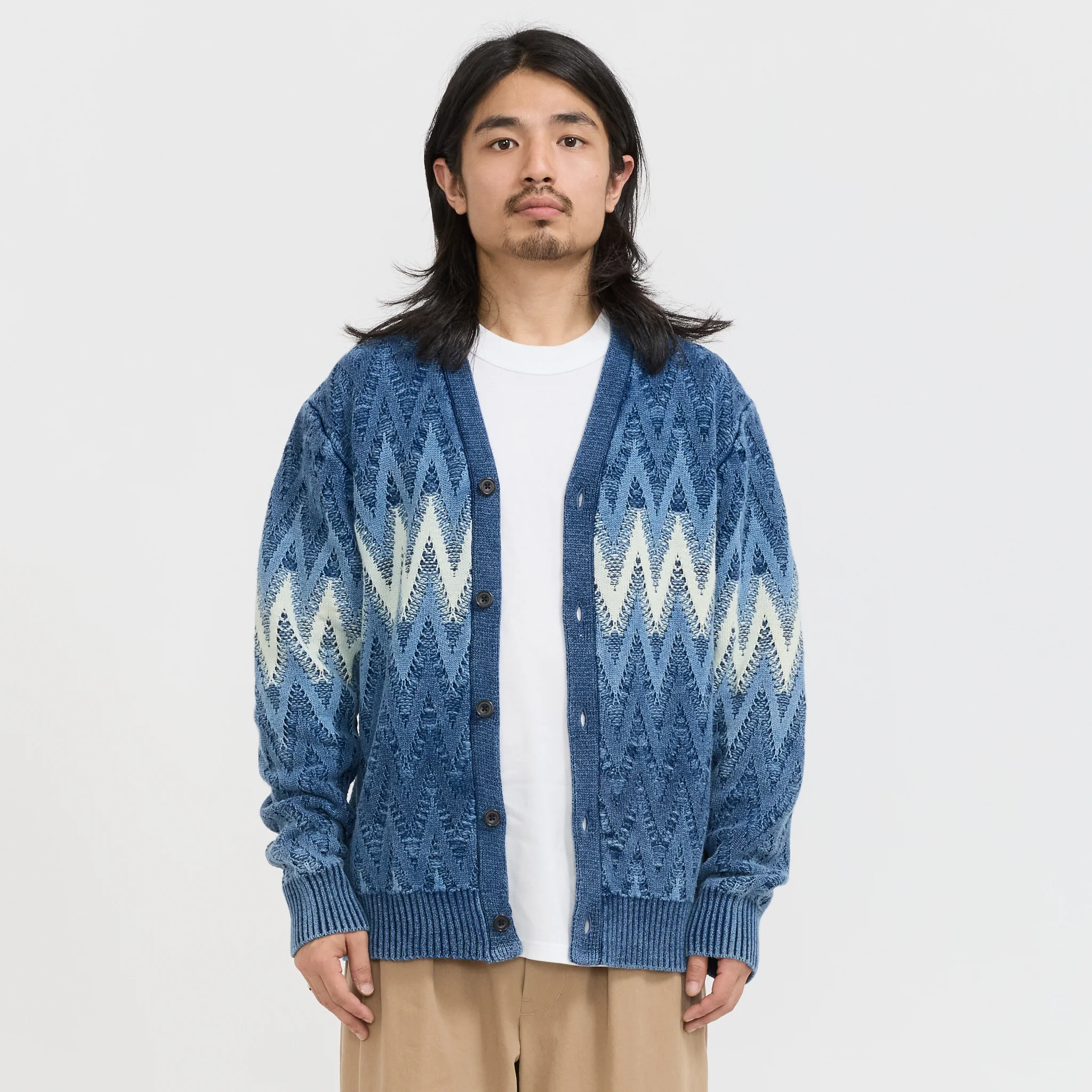 Cardigan Jacquard Indigo Yarn Indigo