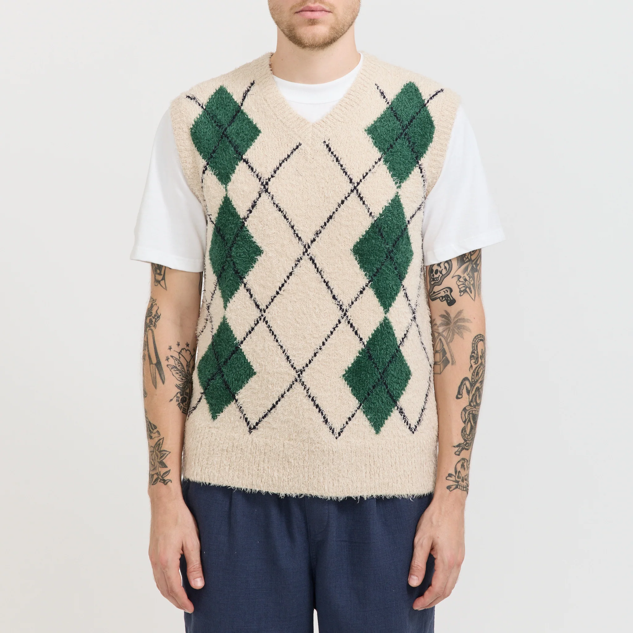 Carron Argyle Vest Ecru - Image 5
