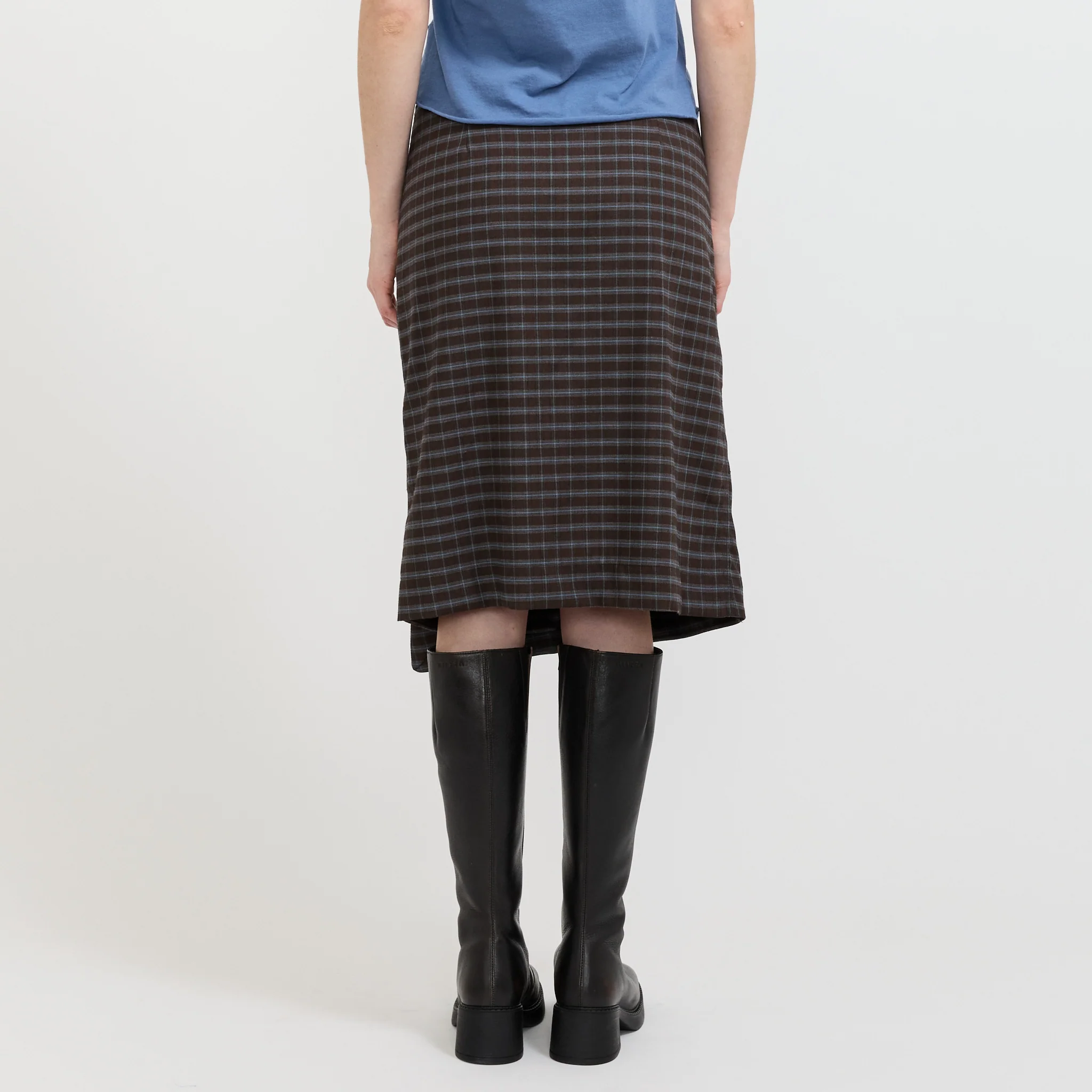 Check Asymmetric Wrap Skirt Dark Brown/Pale Blue Check - Image 4