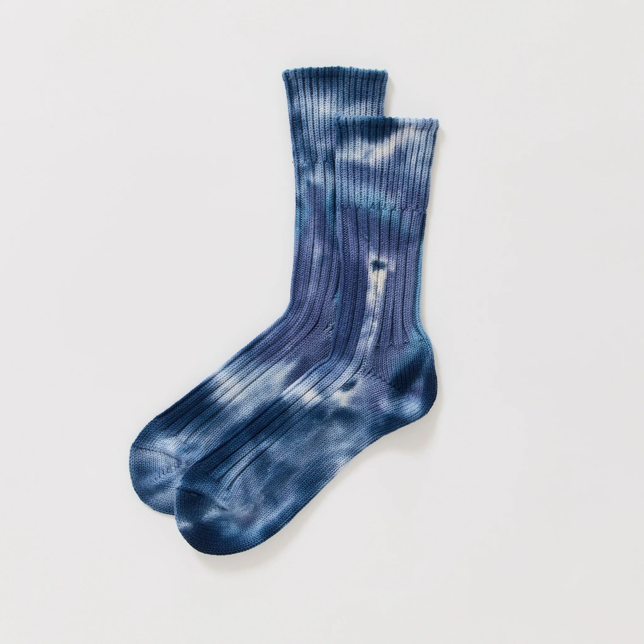 Chunky Ribbed Crew Socks Tie Dye Indigo/Navy