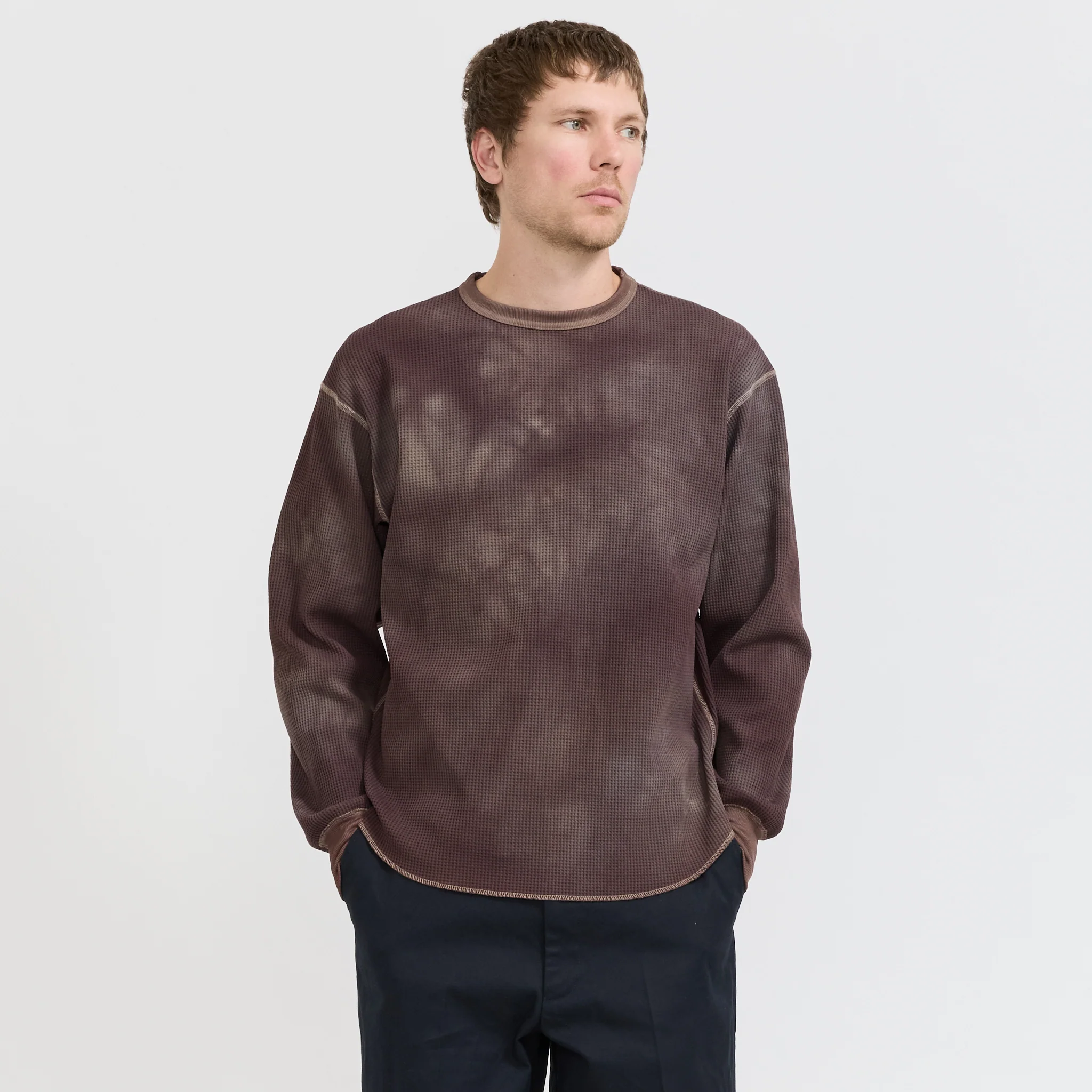 Connan Uneven Dyed Waffle Crew Dark Brown