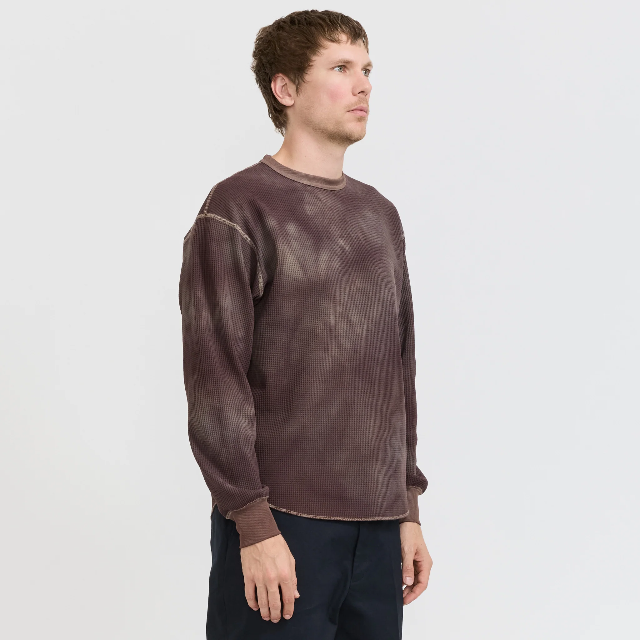Connan Uneven Dyed Waffle Crew Dark Brown - Image 3