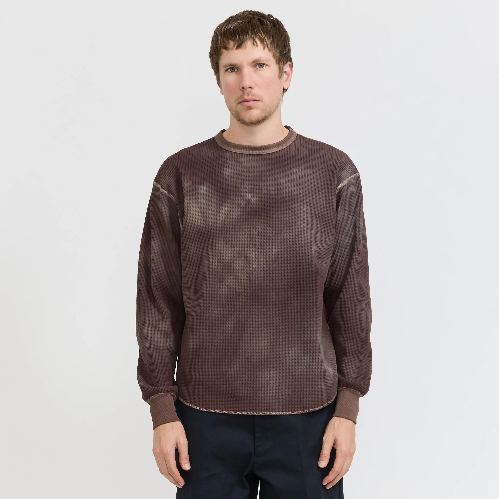 Connan Uneven Dyed Waffle Crew Dark Brown - Image 6