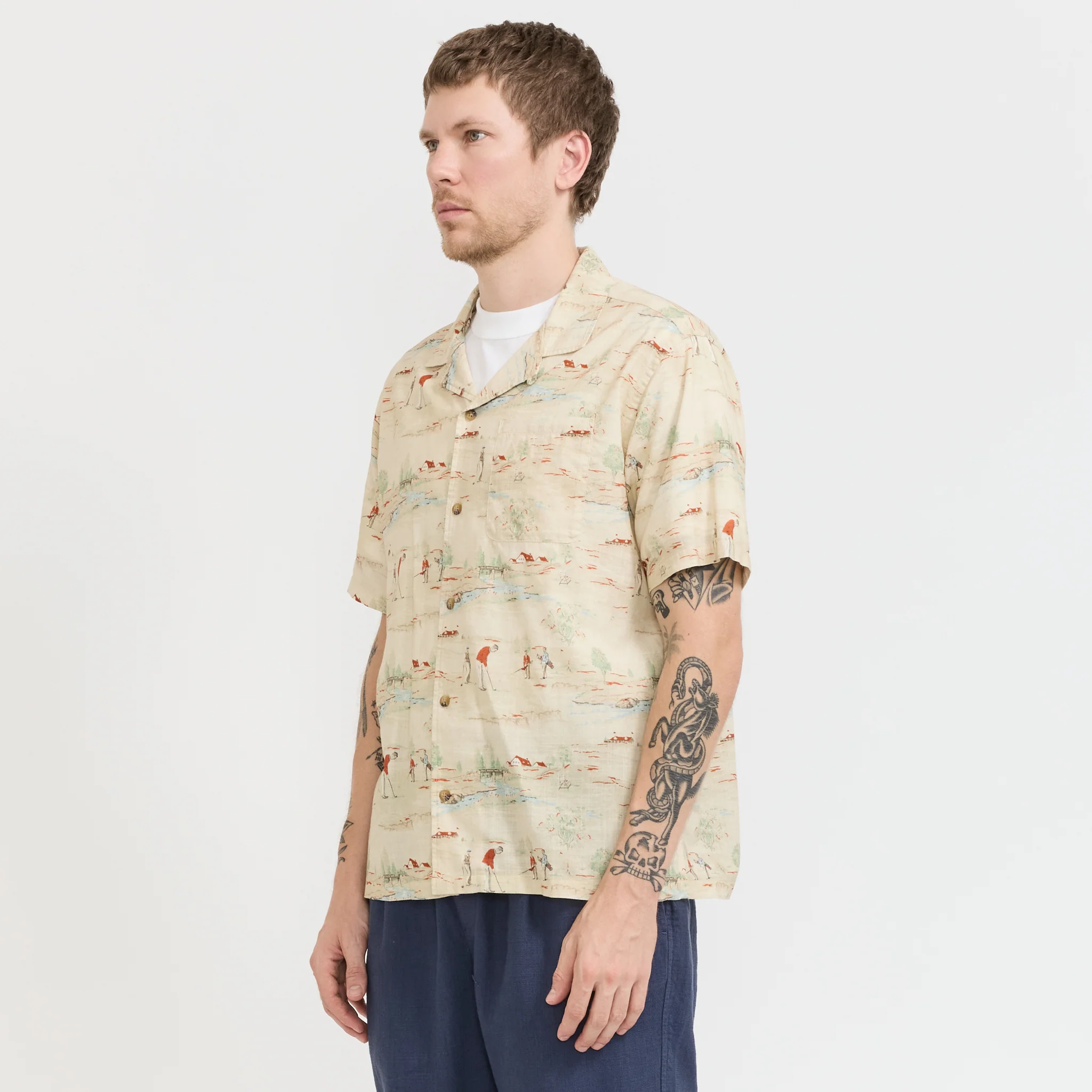 Crammond Shirt Oatmeal Golf Print