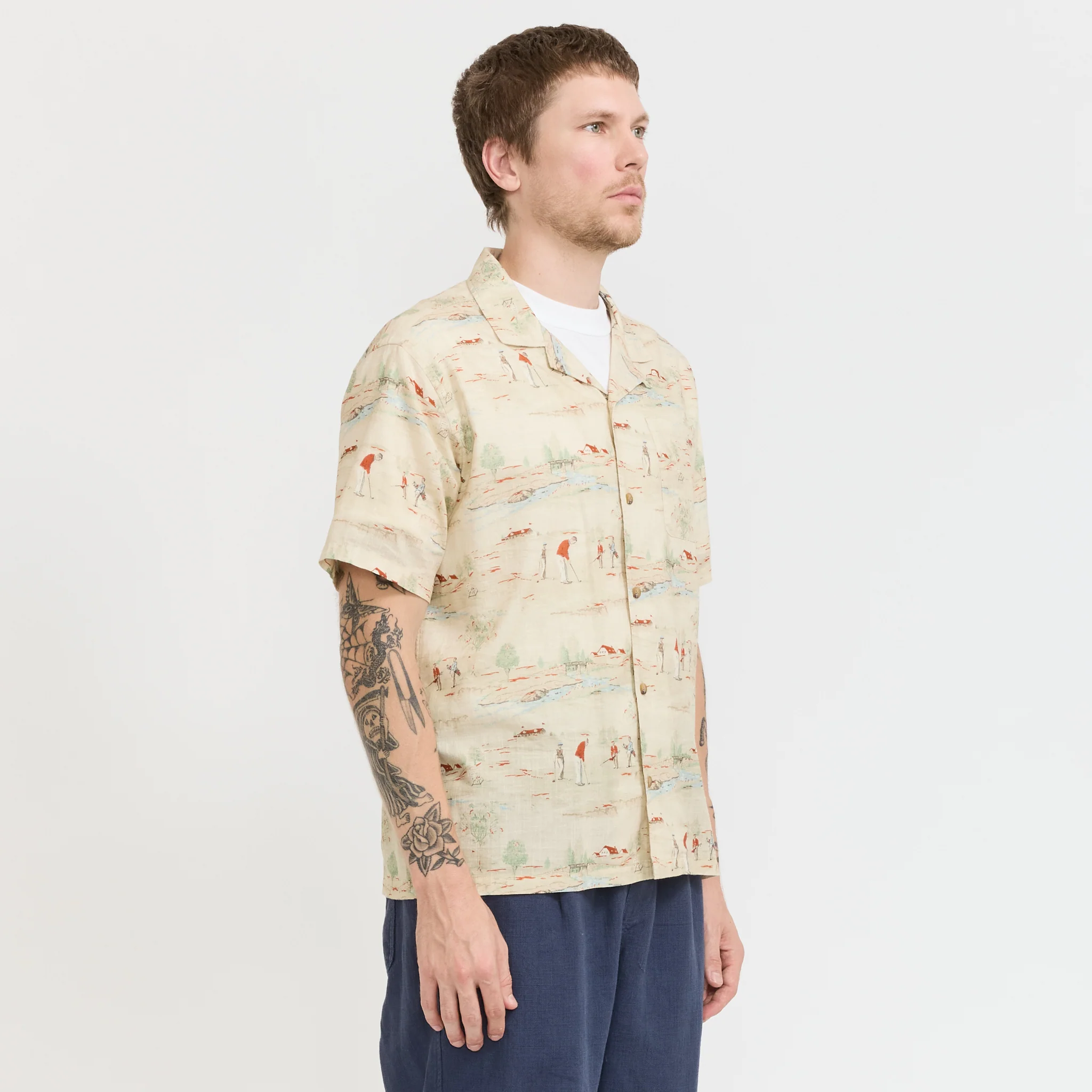 Crammond Shirt Oatmeal Golf Print - Image 3