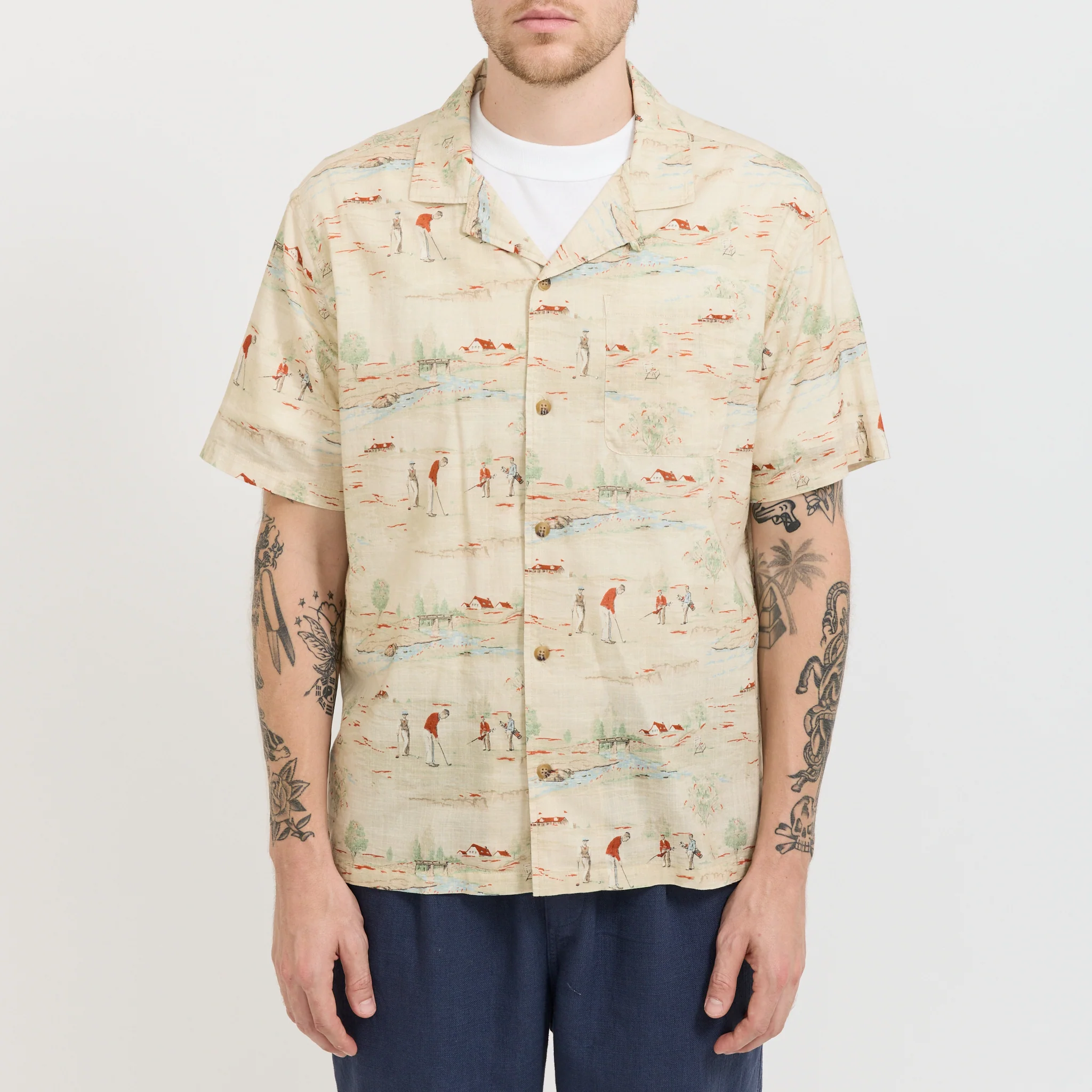 Crammond Shirt Oatmeal Golf Print - Image 5