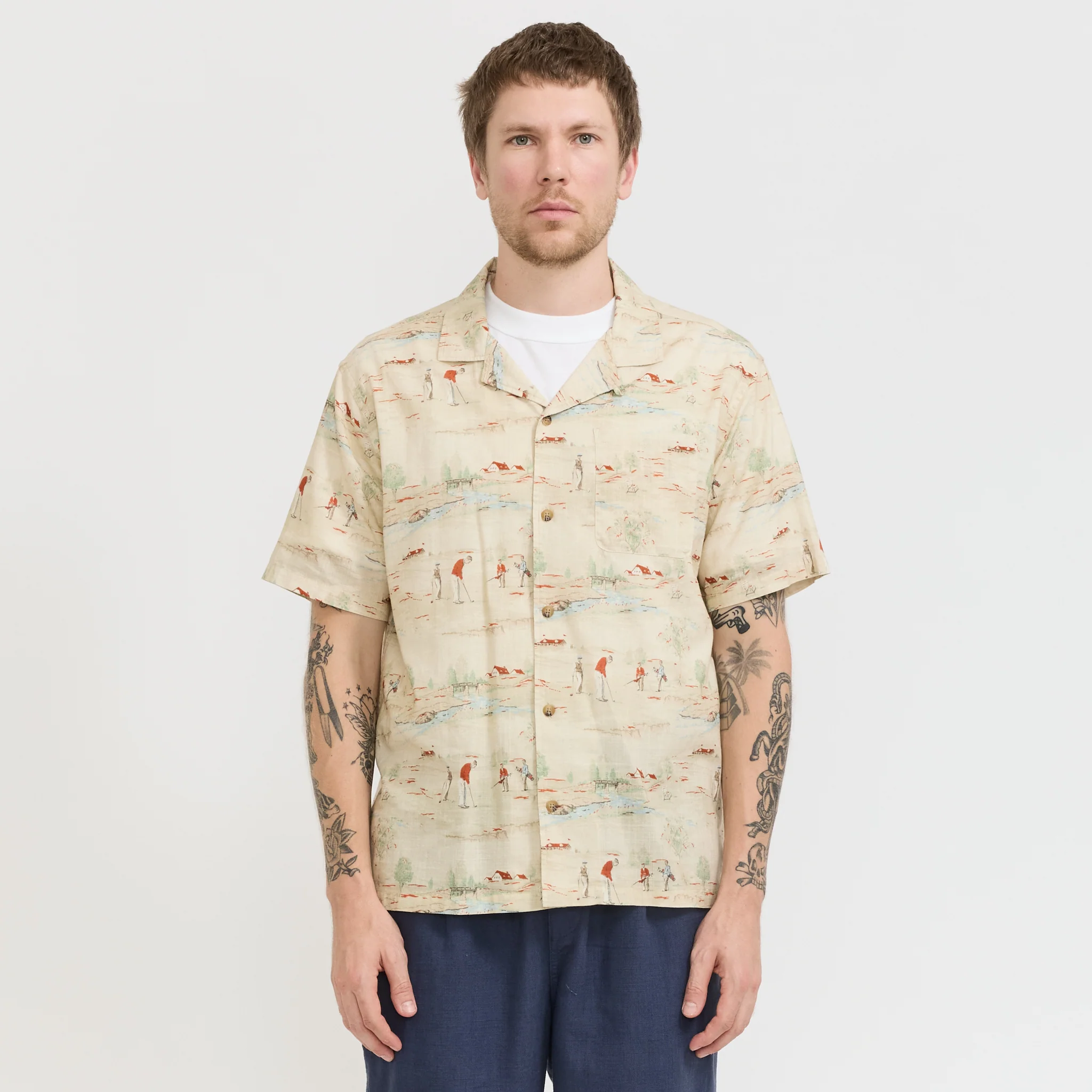 Crammond Shirt Oatmeal Golf Print - Image 6