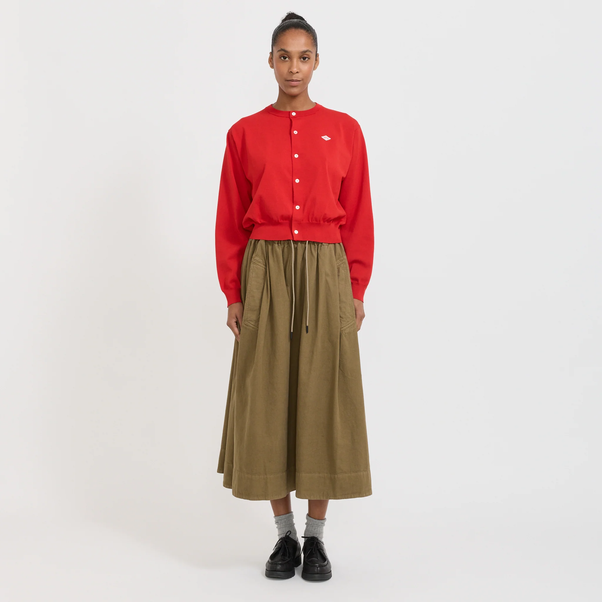 Crew Neck Cardigan Red - Image 2