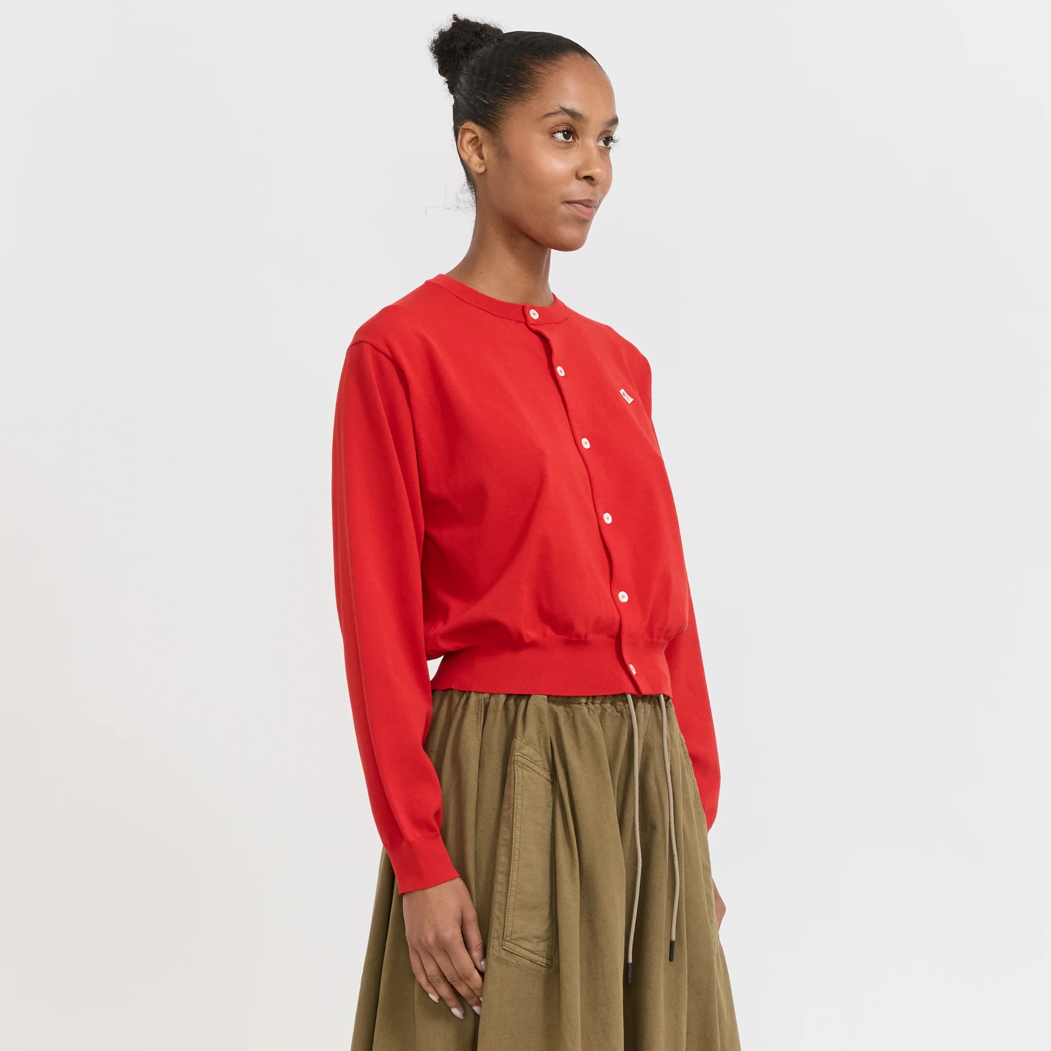 Crew Neck Cardigan Red - Image 3