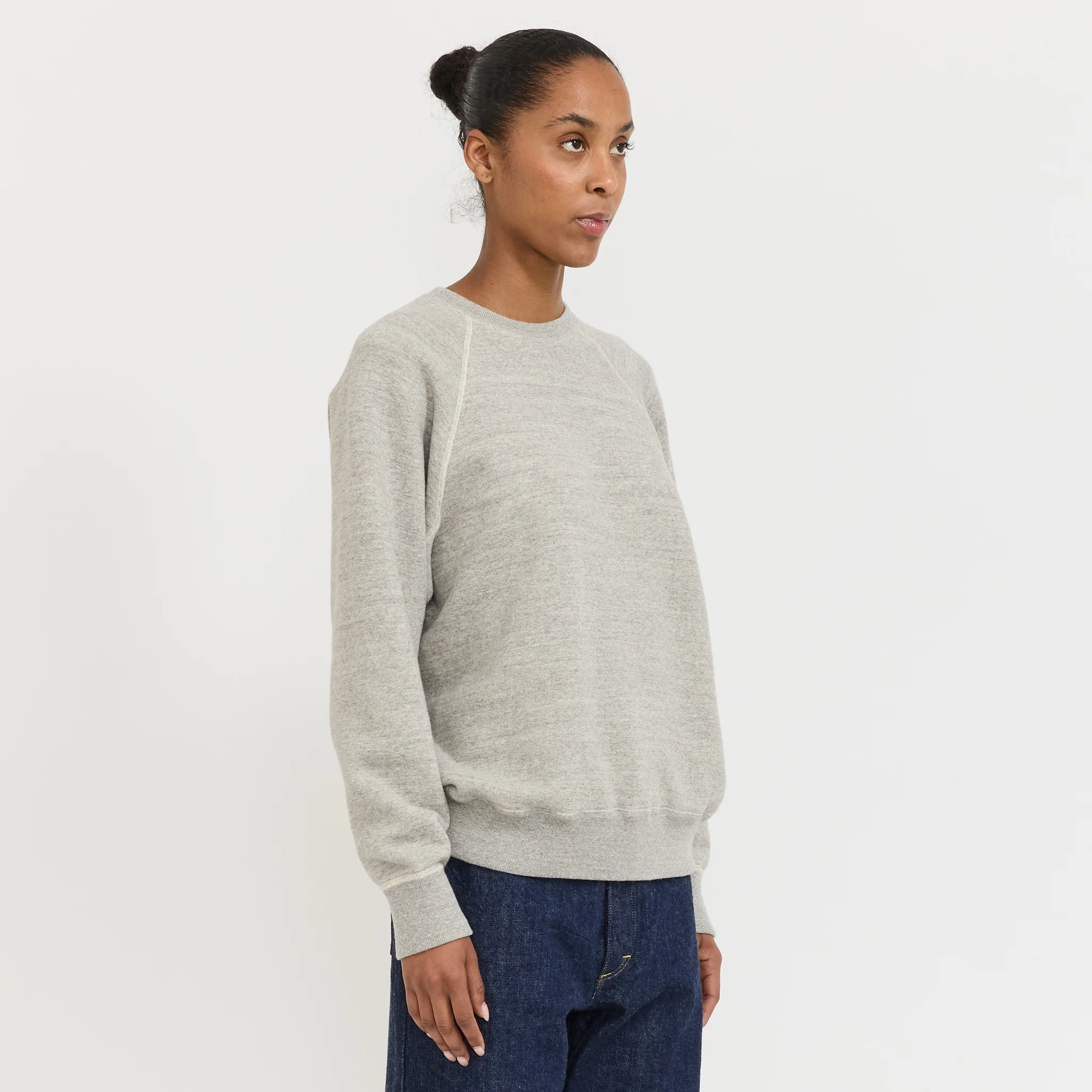 Crew Neck Sweat Shirt Heather Gray Womens - Image 3
