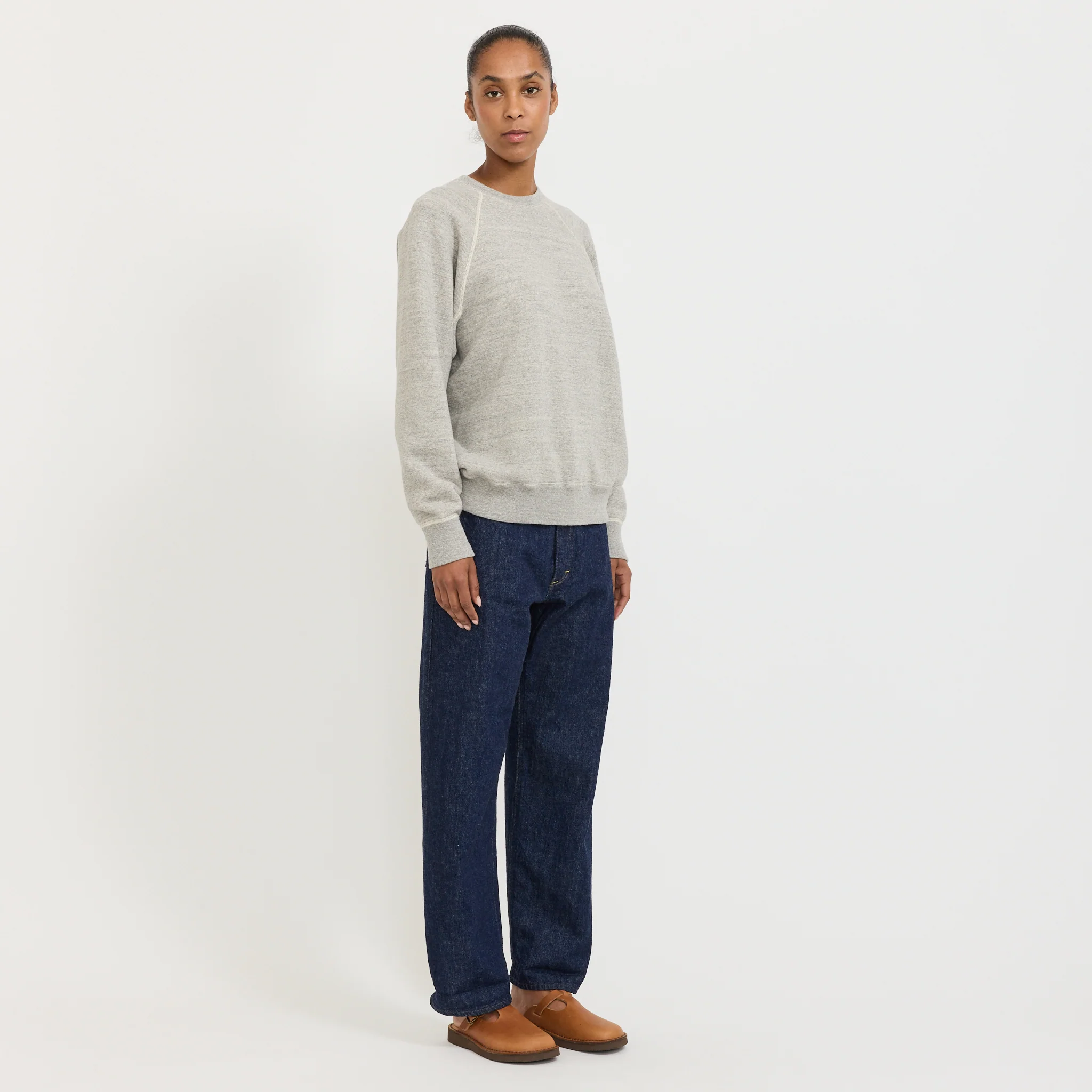 Crew Neck Sweat Shirt Heather Gray Womens - Image 6