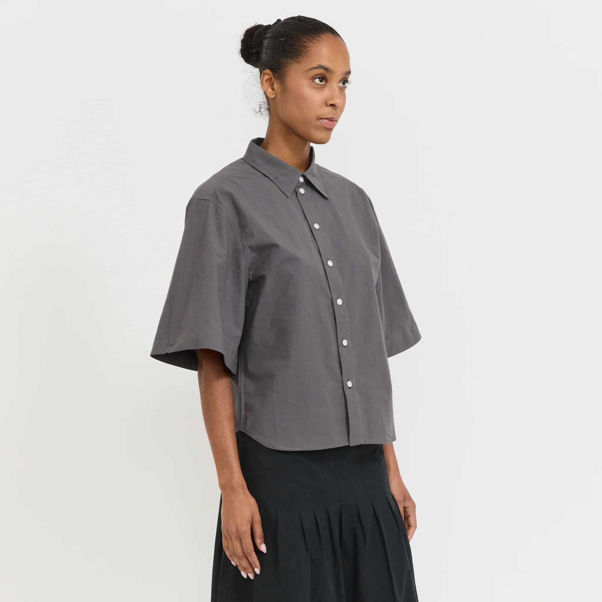 Crushed Cotton S/S Shirt Washed Black - Image 3