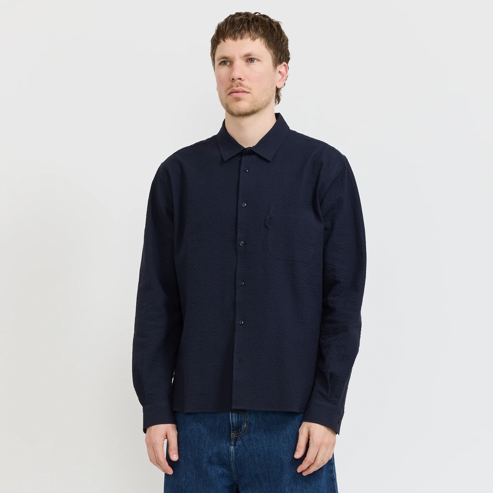 Curtis Shirt Navy Seersucker - Image 6