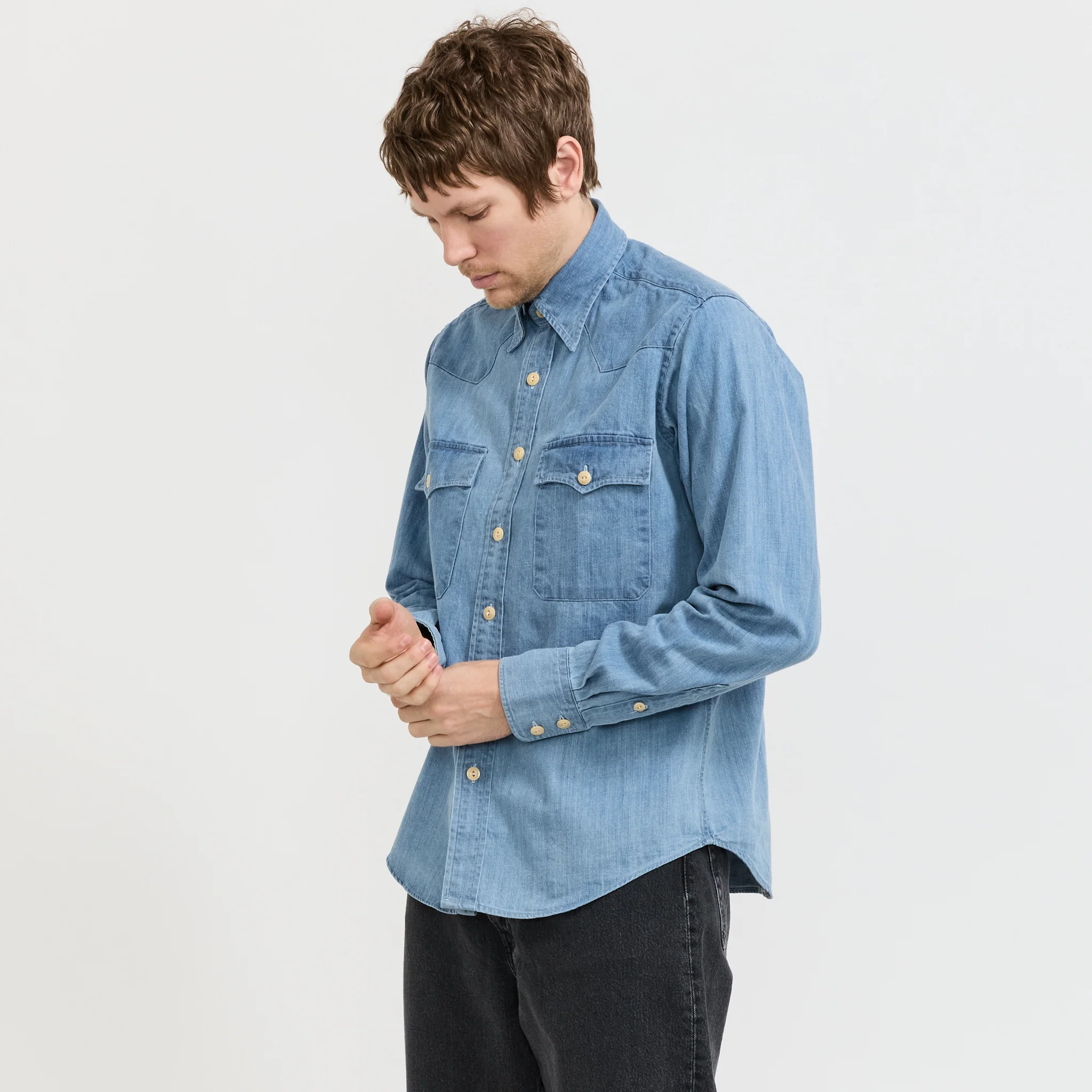 Denim Western Shirt Bleach Wash