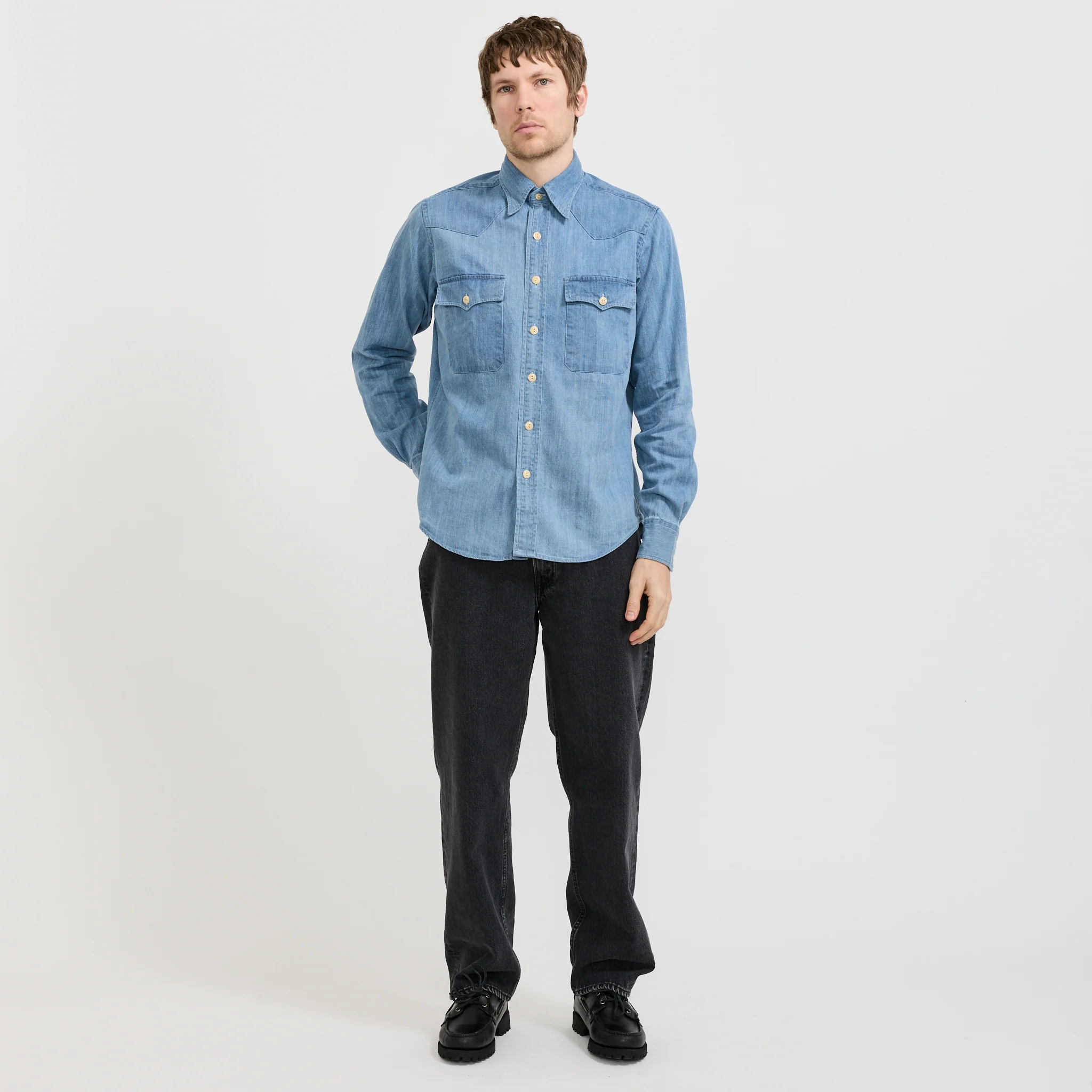 Denim Western Shirt Bleach Wash - Image 2