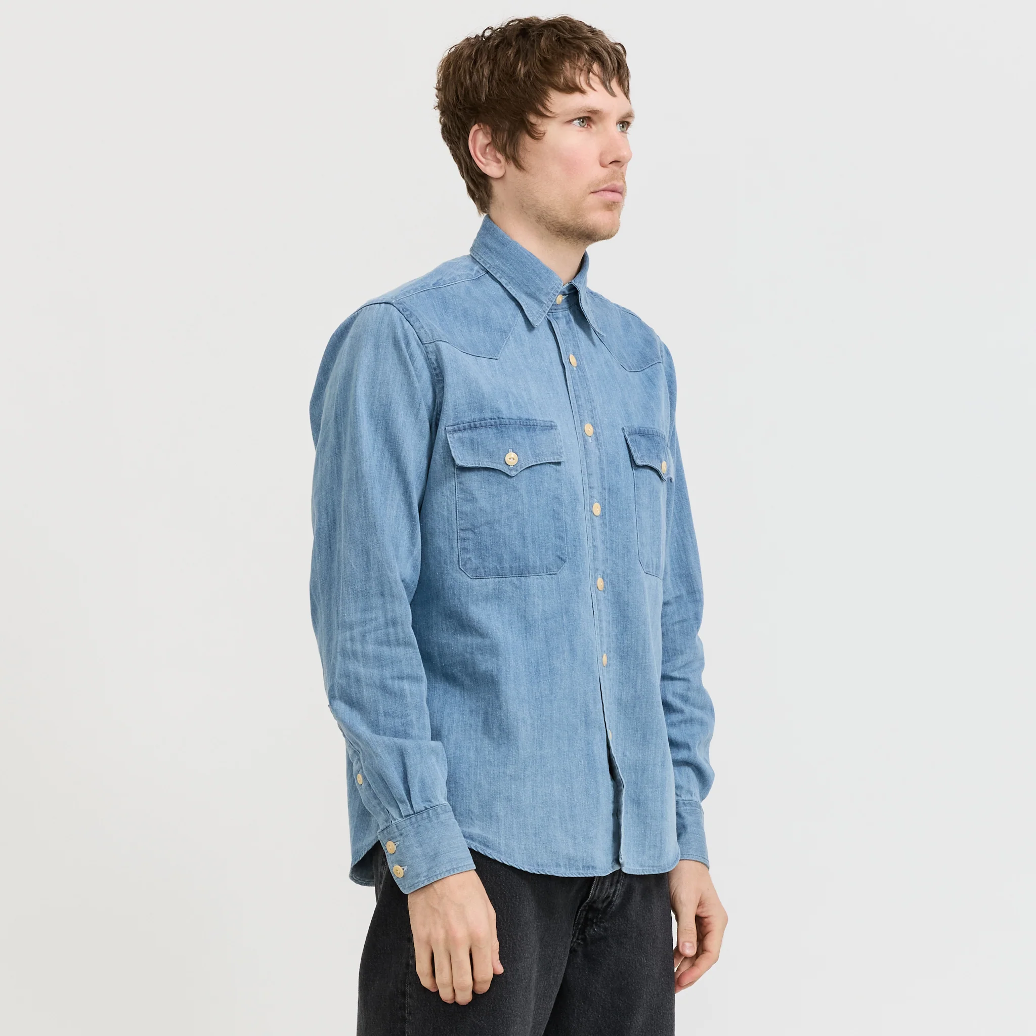 Denim Western Shirt Bleach Wash - Image 3