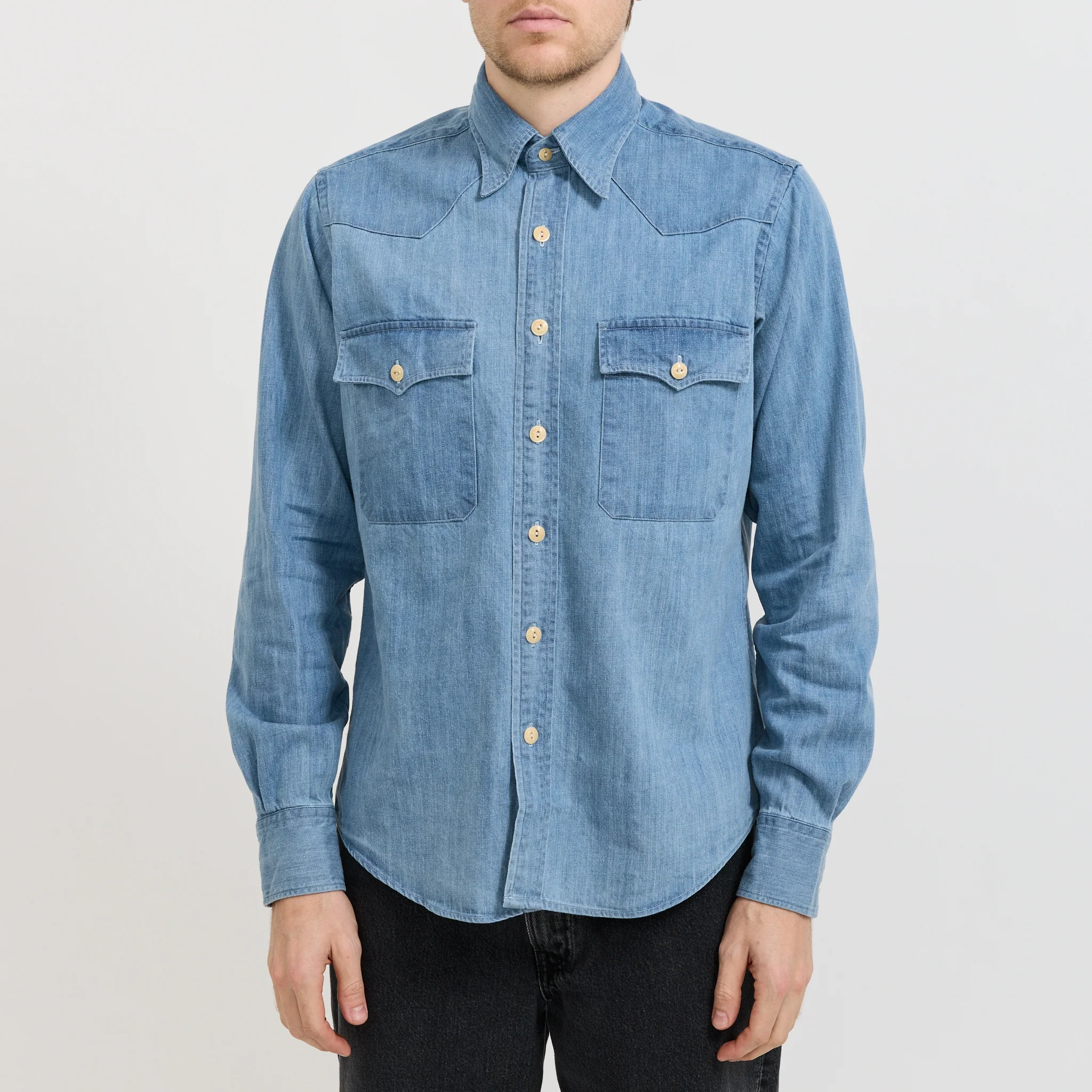 Denim Western Shirt Bleach Wash - Image 5