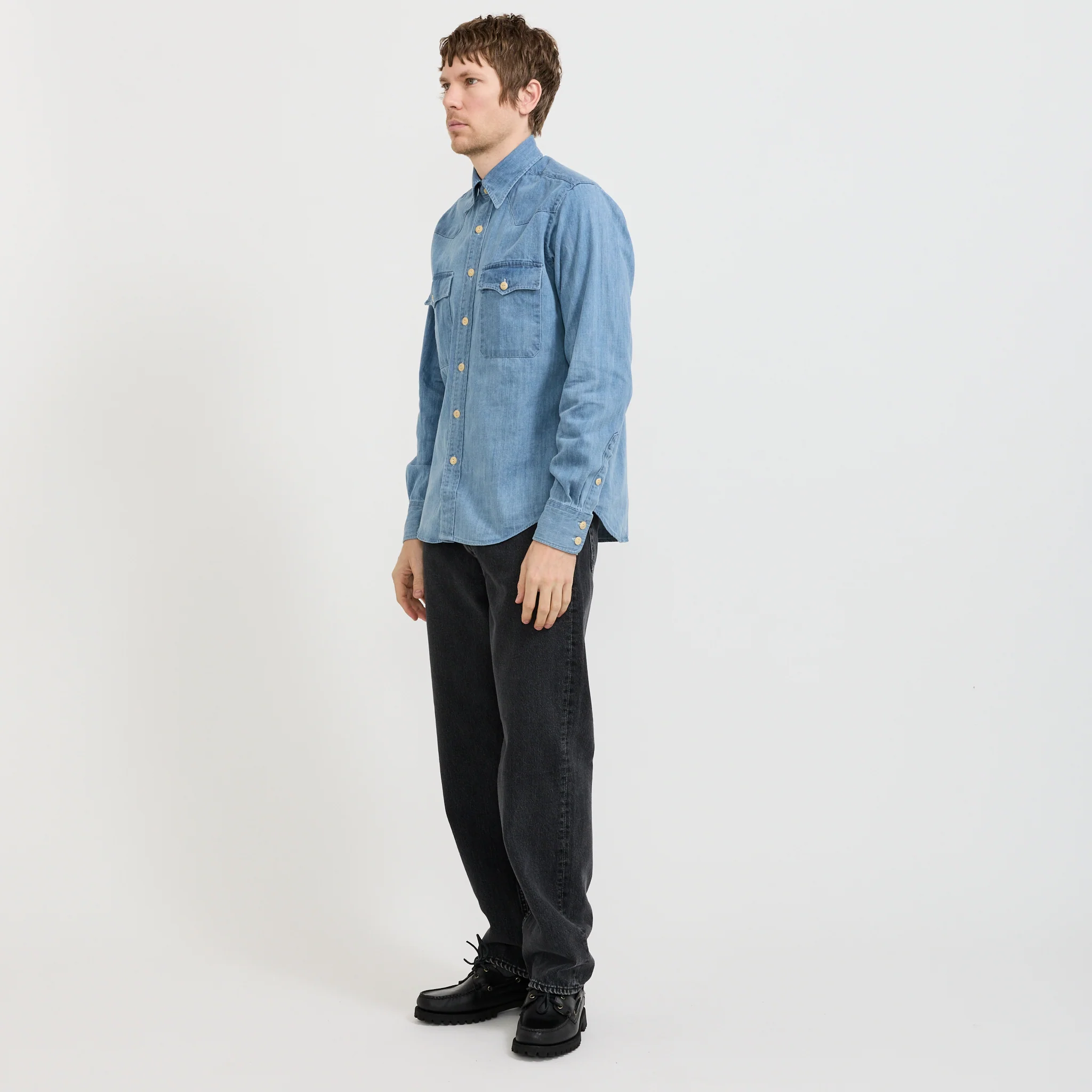 Denim Western Shirt Bleach Wash - Image 6