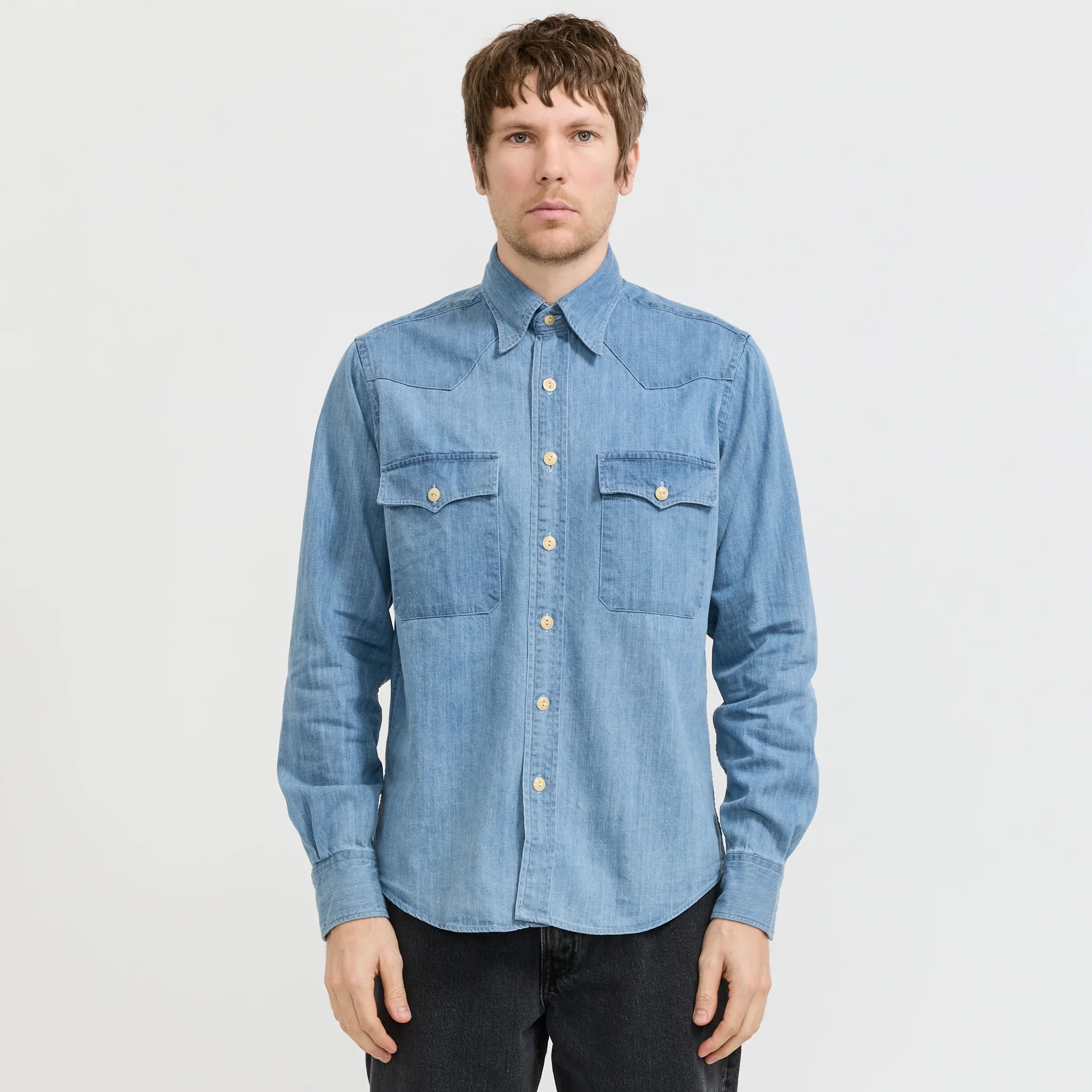 Denim Western Shirt Bleach Wash - Image 7