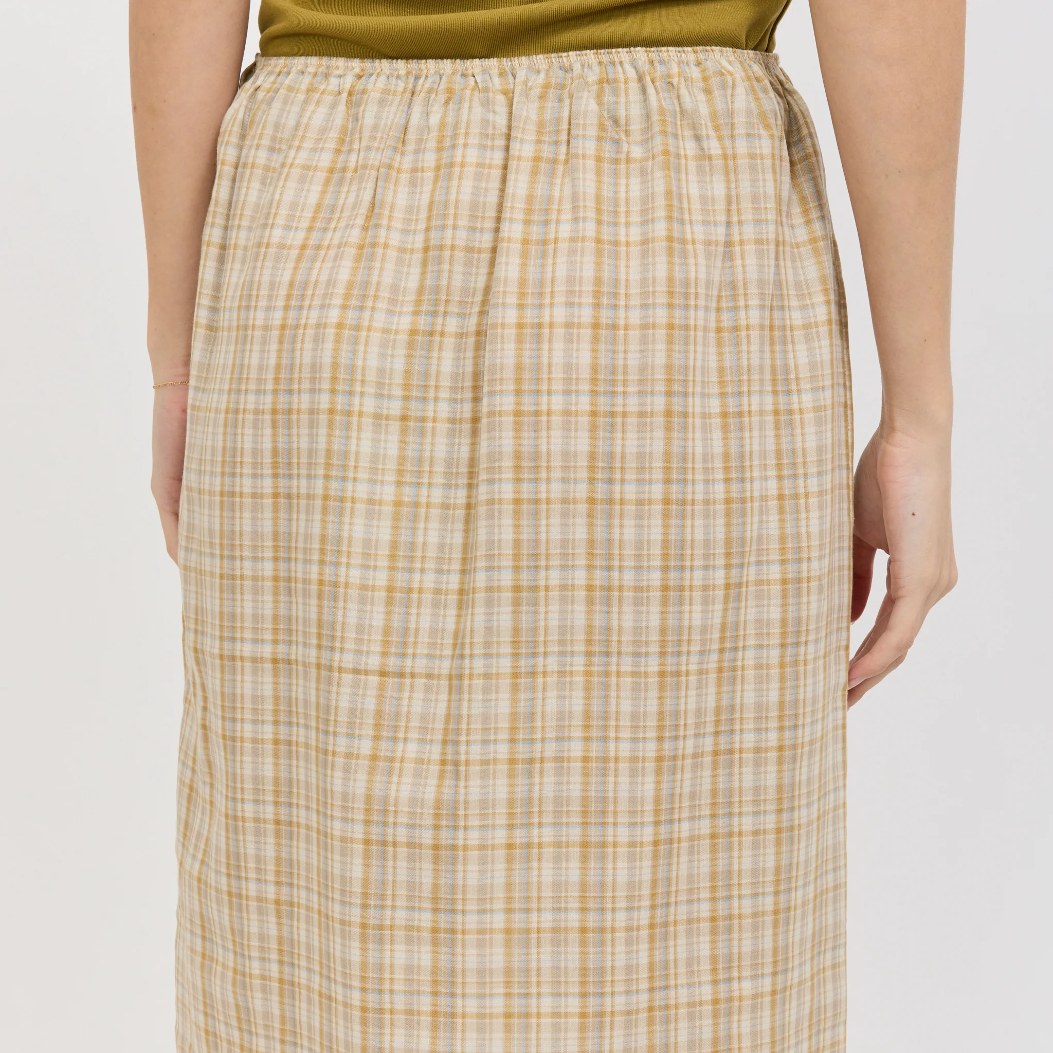 Embroidered Lace Check Skirt Mustard - Image 4