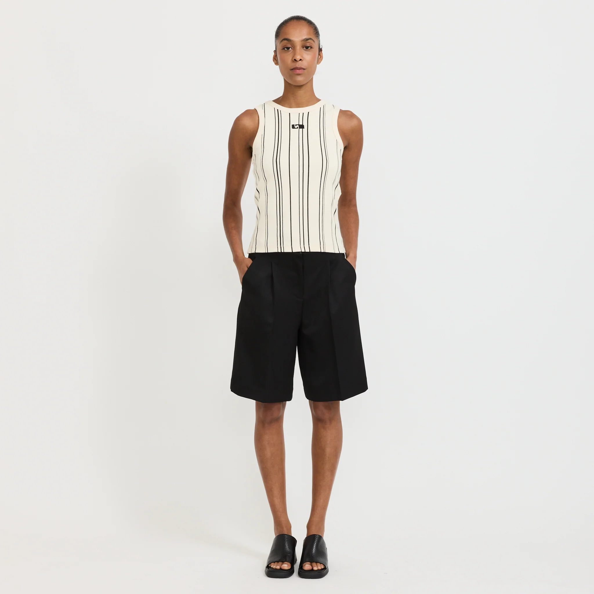 Embroidered Stripe Logo Tank Ecru - Image 6