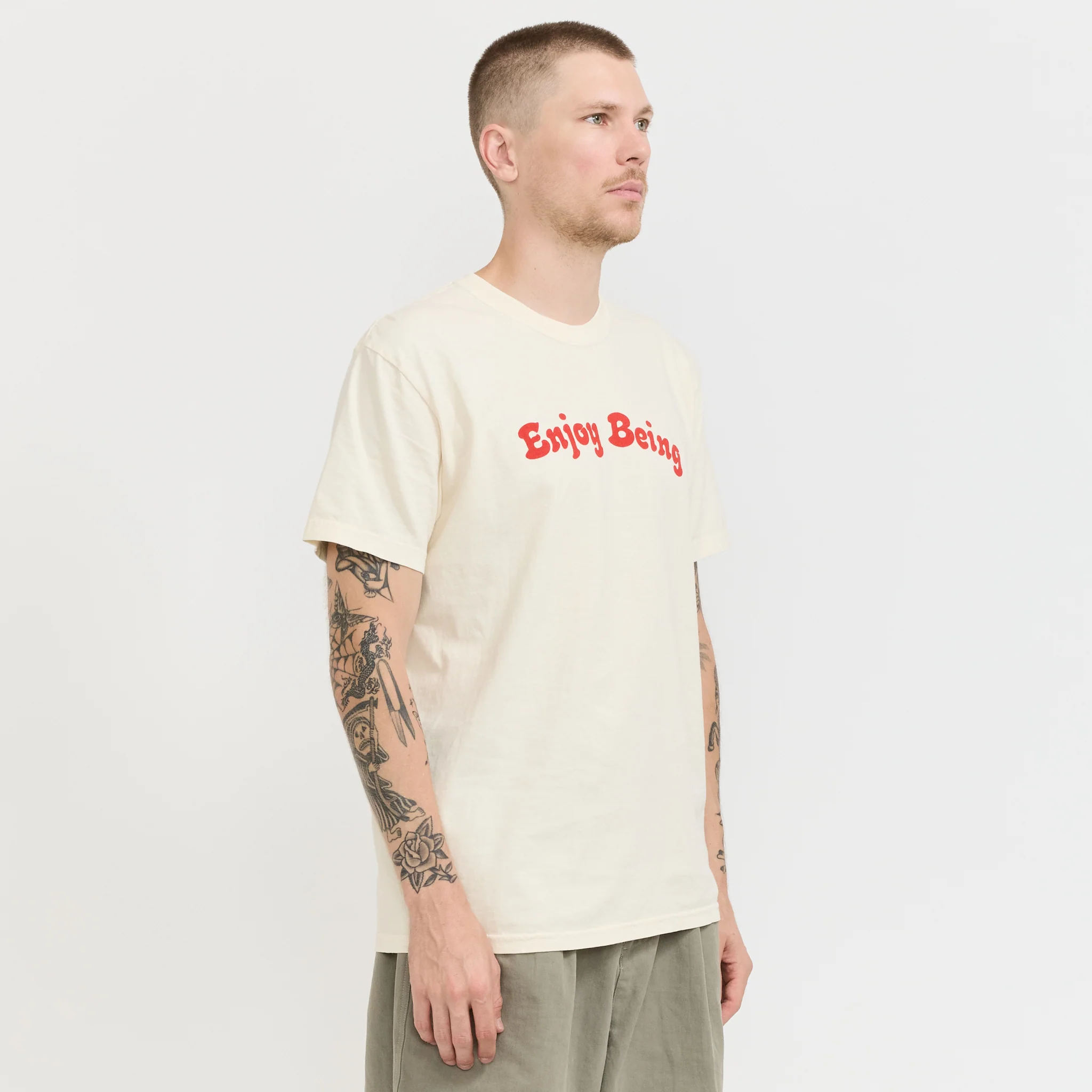 Enjoy Being Pigment Dyed Tee Cream - Image 3