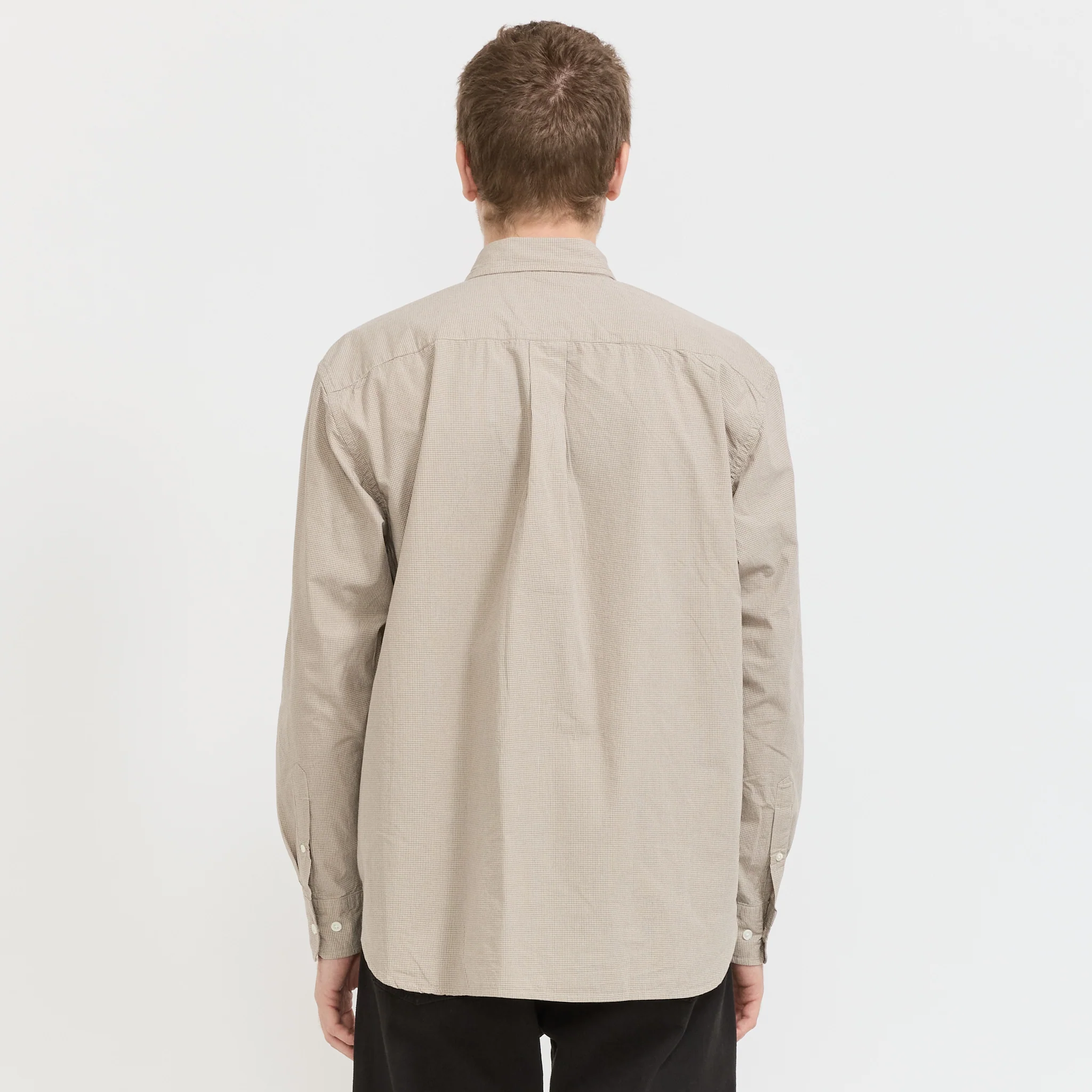 Espevik Oversize Micro Poplin Check Shirt Oatmeal - Image 4