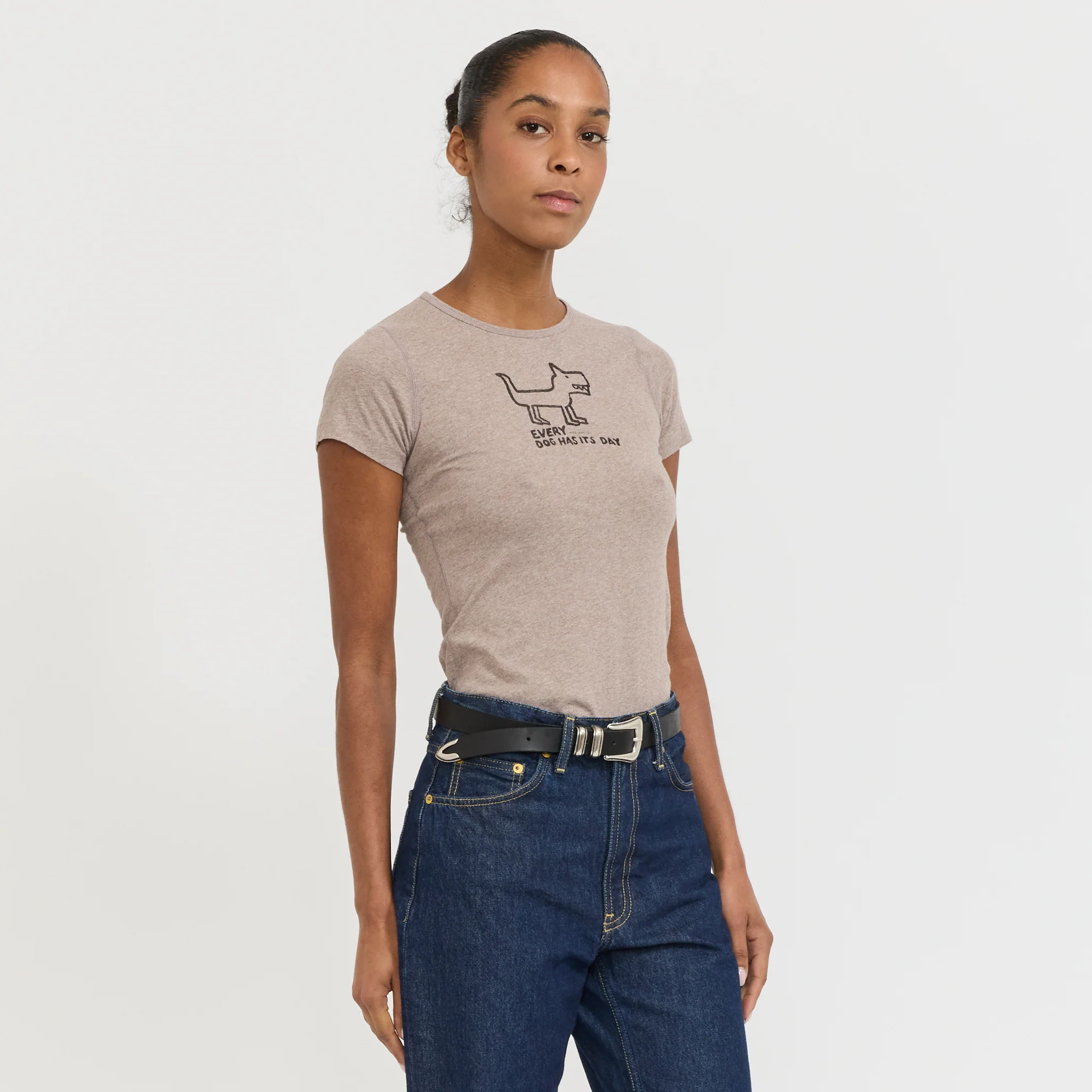 Eve Scratchy Dog T-Shirt Beige Melange - Image 3